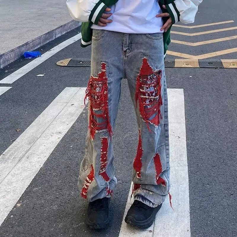 Y2K Streetwear Baggy Ripped Stacked Jeans