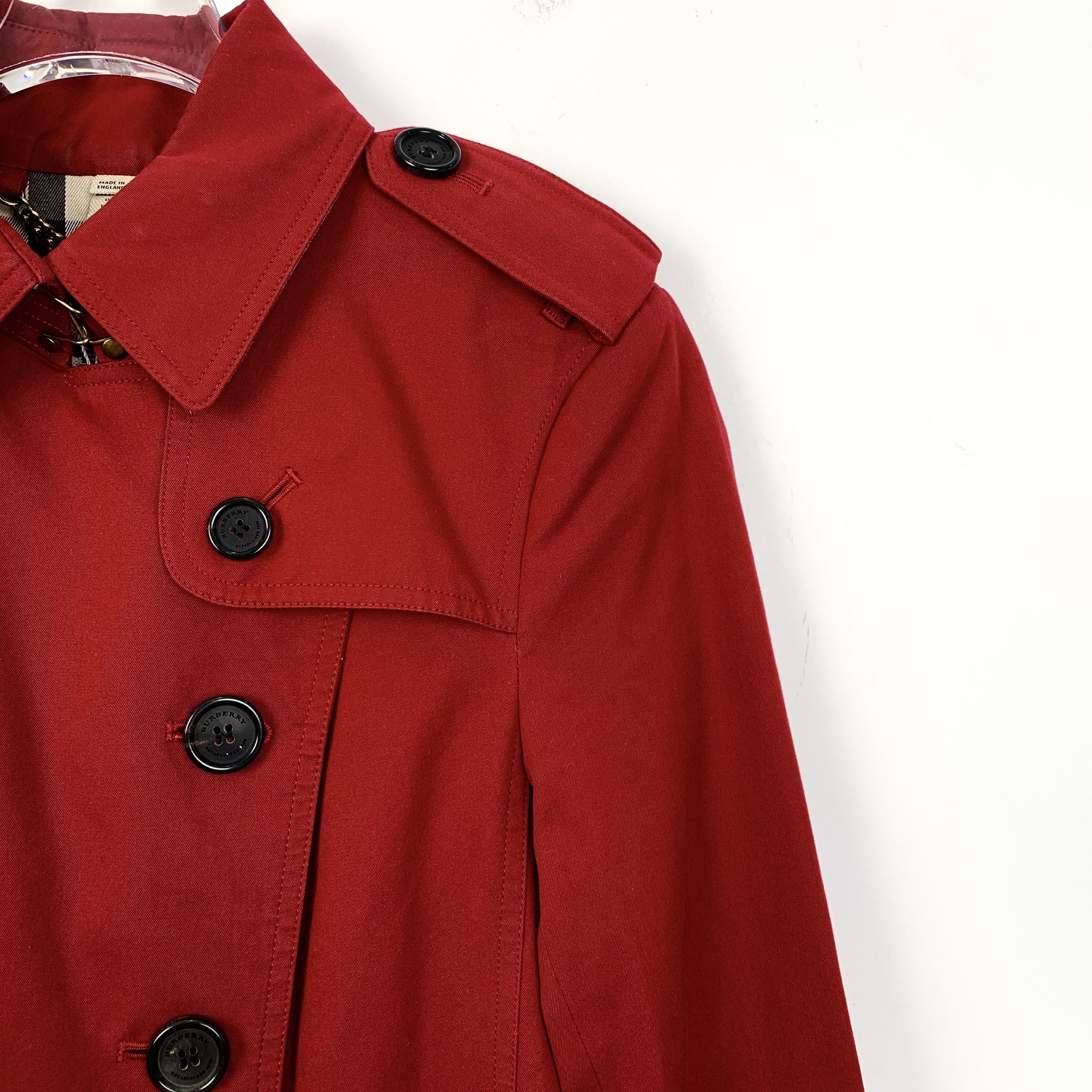 Burberry Burberry Red Cotton Trench Coat with Belted Waist (Size XS) Size XS / US 0-2 / IT 36-38 - 6 Thumbnail