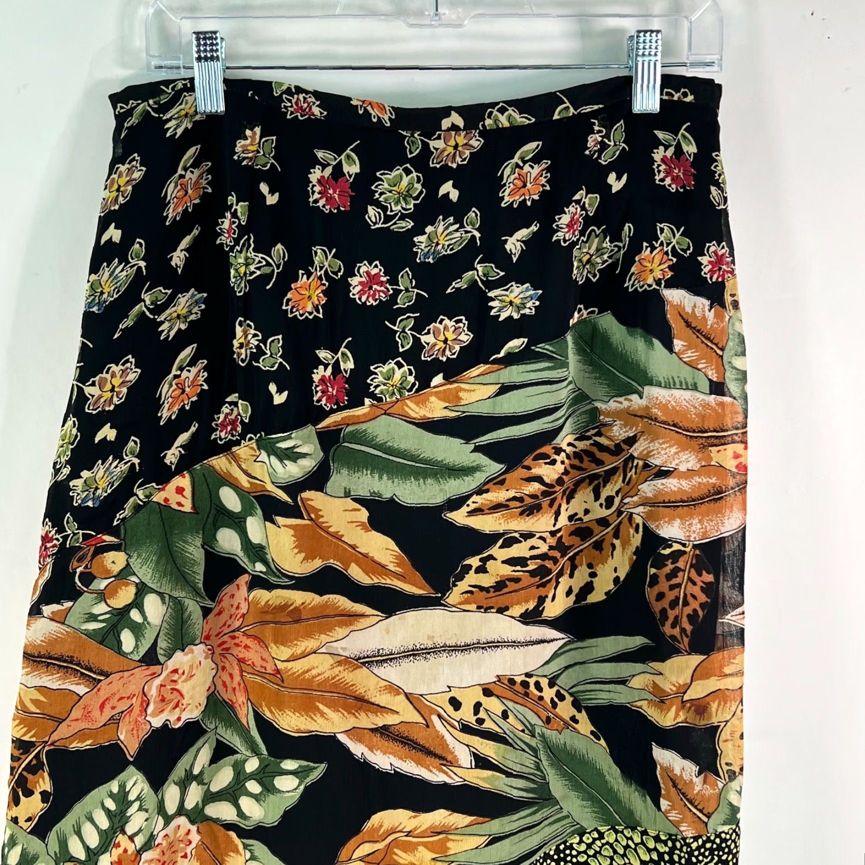 Vintage VINTAGE Requirements Skirt Women PL Black Midi Patchwork Lined Tropical Animal Print 30in Zip 100% Rayon Womens Size 36" / US 14 / IT 50 - 3 Thumbnail
