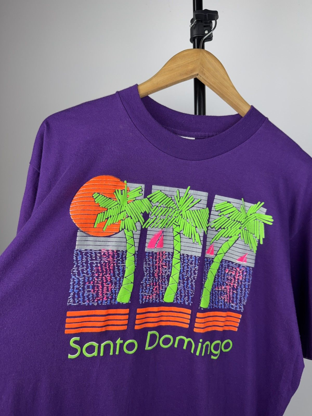 Other Vintage 90s Santo Domingo Neon Palm Tree Tee Purple XL Size US XL / EU 56 / 4 - 4 Thumbnail