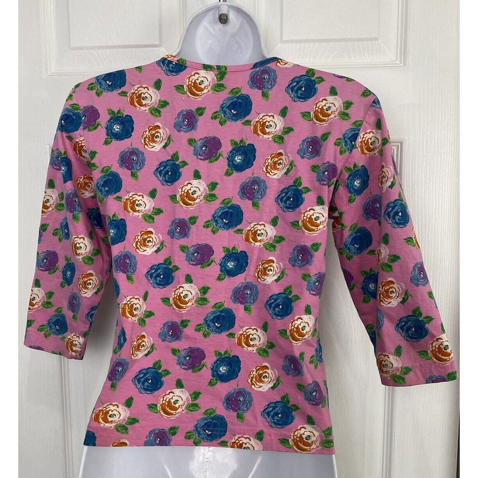 Other VTG Ungaro Ter Floral Pink Blue 3/4 Sleeve Shirt V Neck Size M / US 6-8 / IT 42-44 - 4 Thumbnail