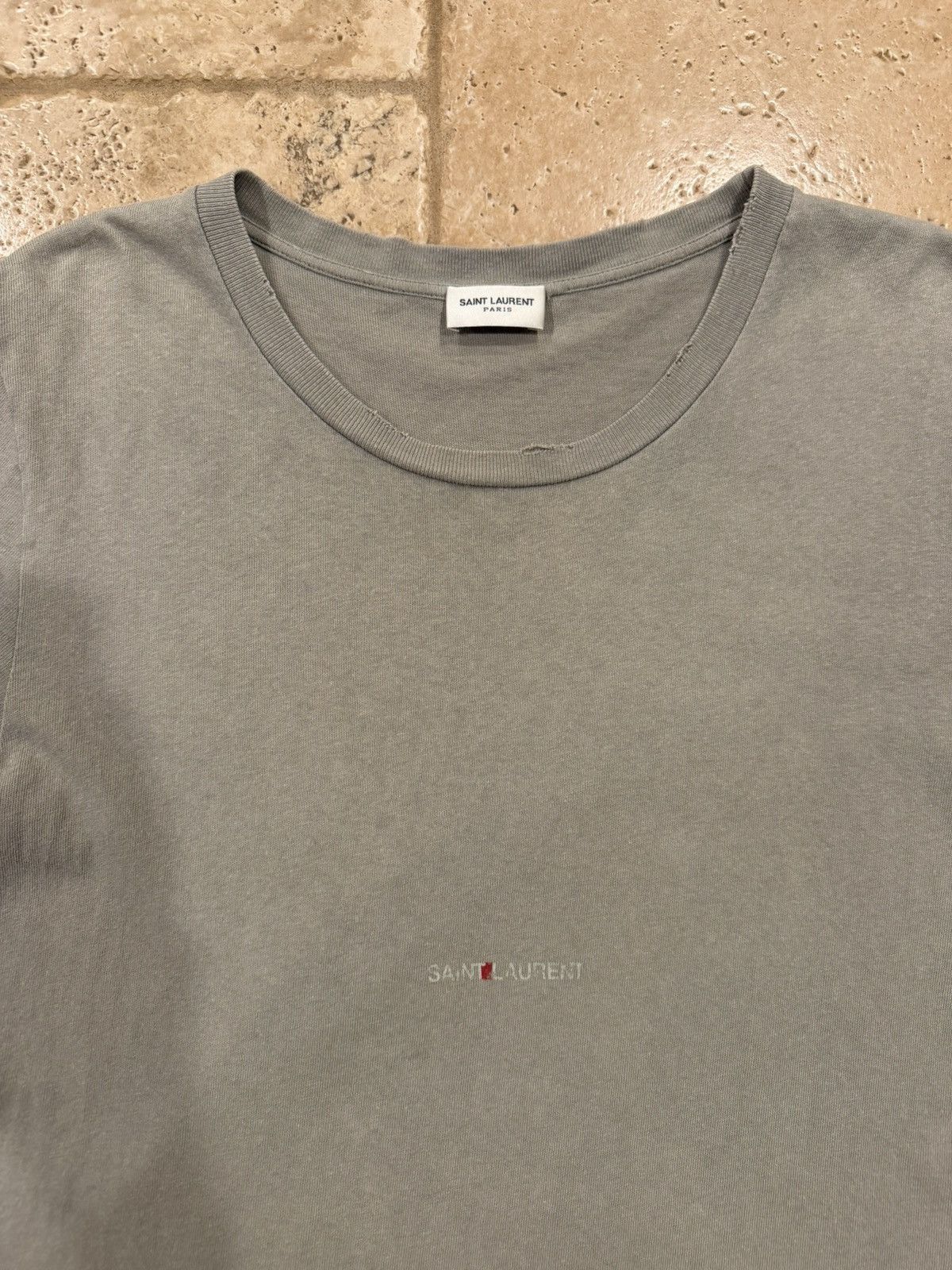 Saint Laurent Paris Saint Laurent Paris Rive Gauche Box Logo 2018 Grey T-Shirt Size US XS / EU 42 / 0 - 10 Thumbnail