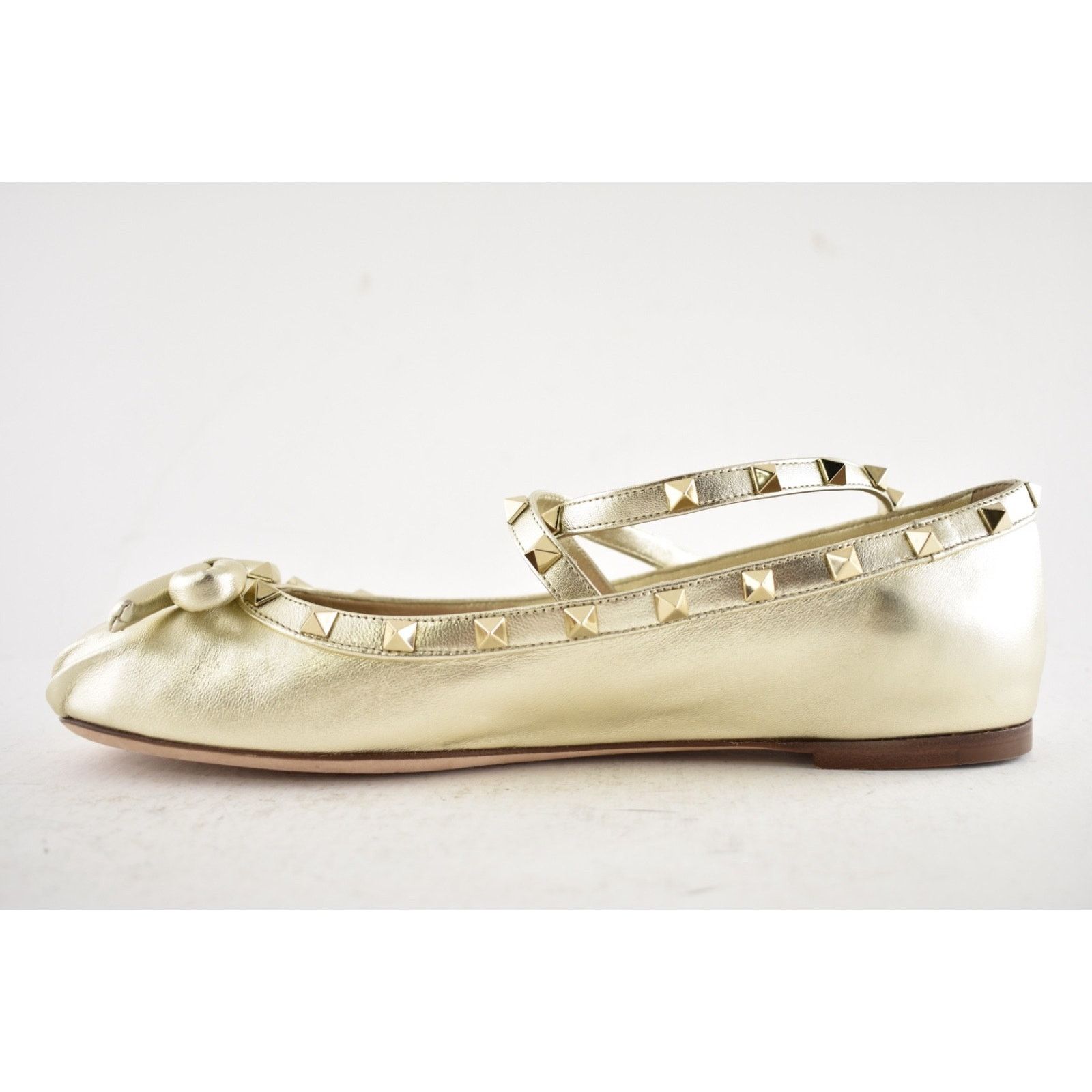 Valentino Valentino Rockstud Platino Gold Stud Ankle Strap Bow Ballet Size US 11 / IT 41 - 12 Thumbnail