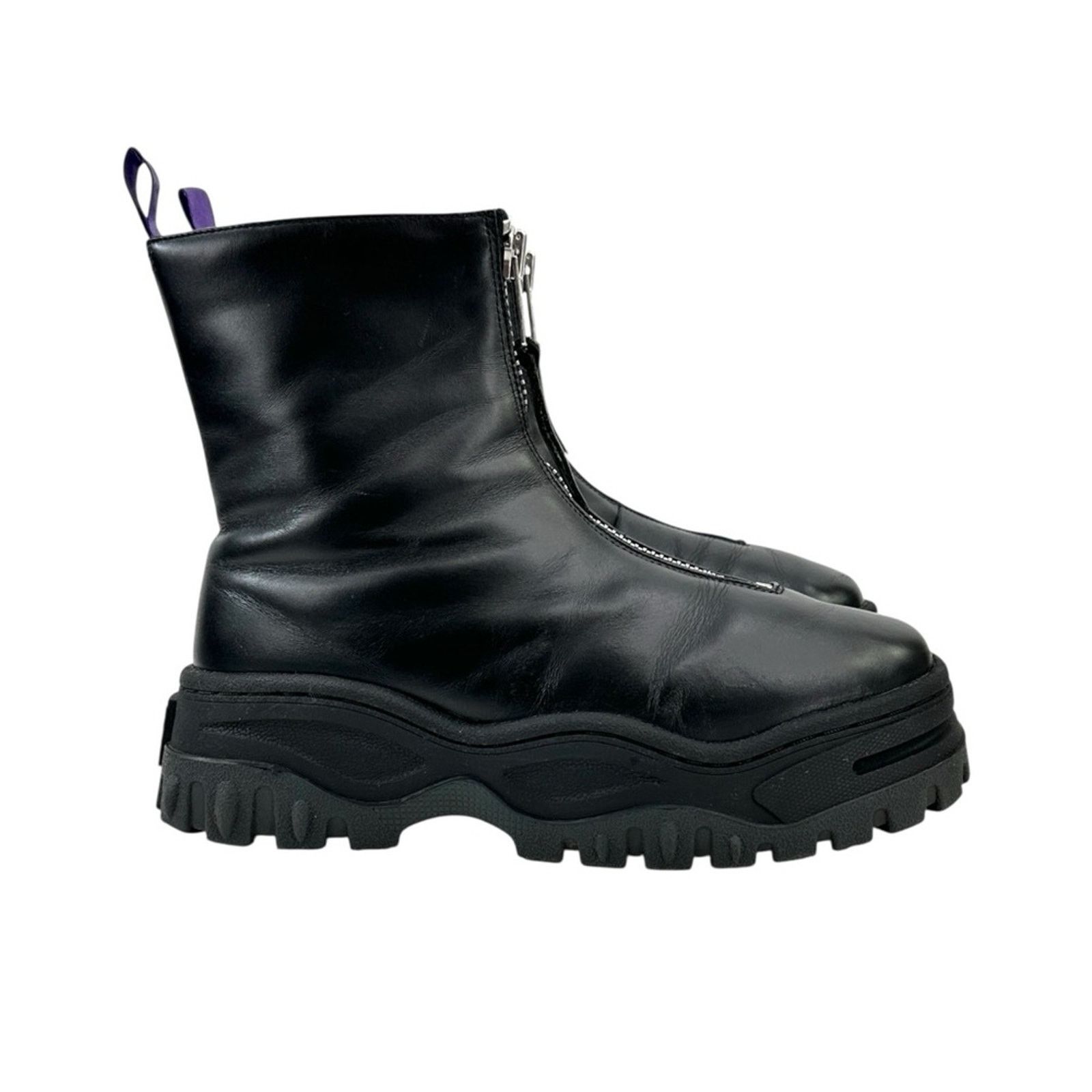 Raven Black Leather Front Zipper Platform Boots in OG box