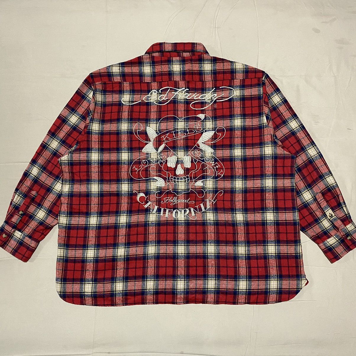 Ed Hardy Ed Hardy Embroidered Flannel Shirt Button Ups Size US XXL / EU 58 / 5 - 1 Thumbnail
