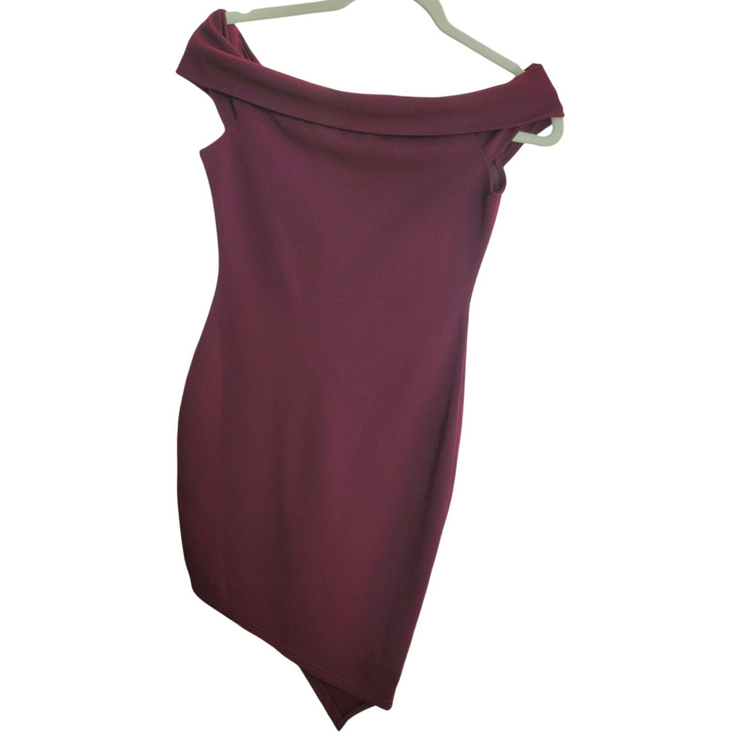 Fashion Nova FashionNova Wine Red Off Shoulder Bodycon Dress Asym Hem S Size S / US 4 / IT 40 - 2 Thumbnail