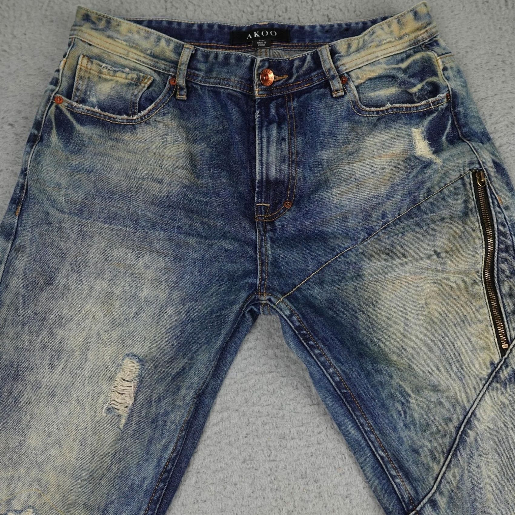 Denime Akoo Jeans Mens 36 Denim Distressed Zipper Pocket 5-Pocket Regular Blue Hip Hop Logo Size US 36 / EU 52 - 5 Thumbnail
