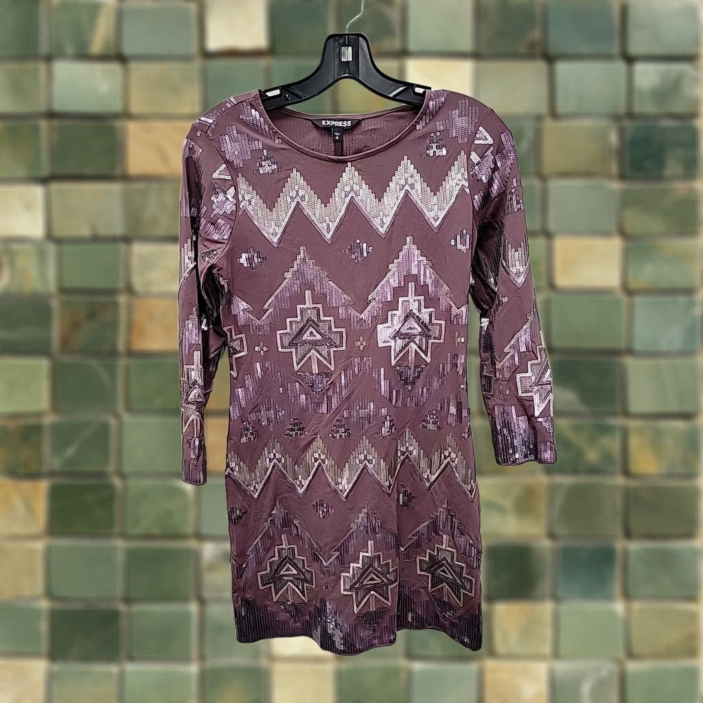 Express NWT Express Bodycon Dress Aztec Sequined Crew Neck Midi Dress Size S Womens Multicolor Size S / US 4 / IT 40 - 1 Thumbnail
