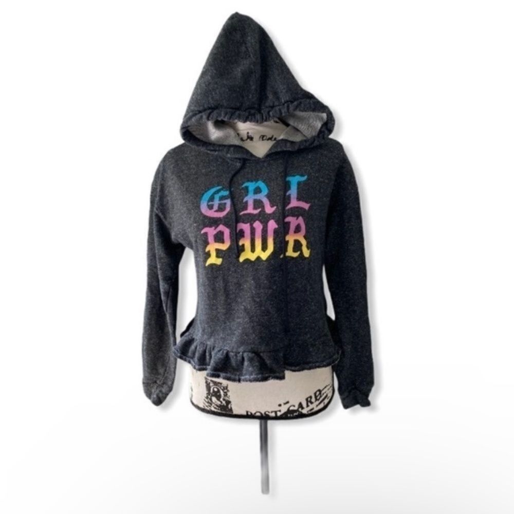 Other Hot Topic Women’s GRL PWR Cropped Hoodie Size S Gray Ruffle Size S / US 4 / IT 40 - 2 Thumbnail