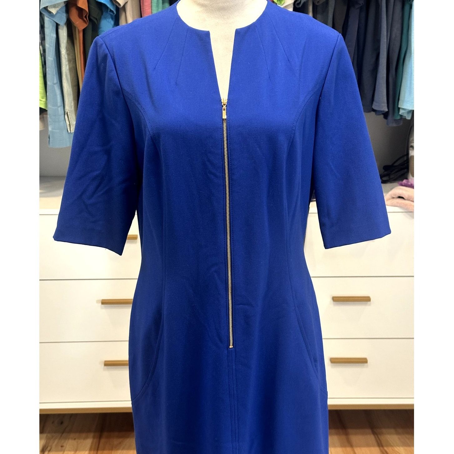 Other Tahari Cobalt Blue Front Zip Sheath Knee Length Dress 10 Size L / US 10 / IT 46 - 3 Thumbnail