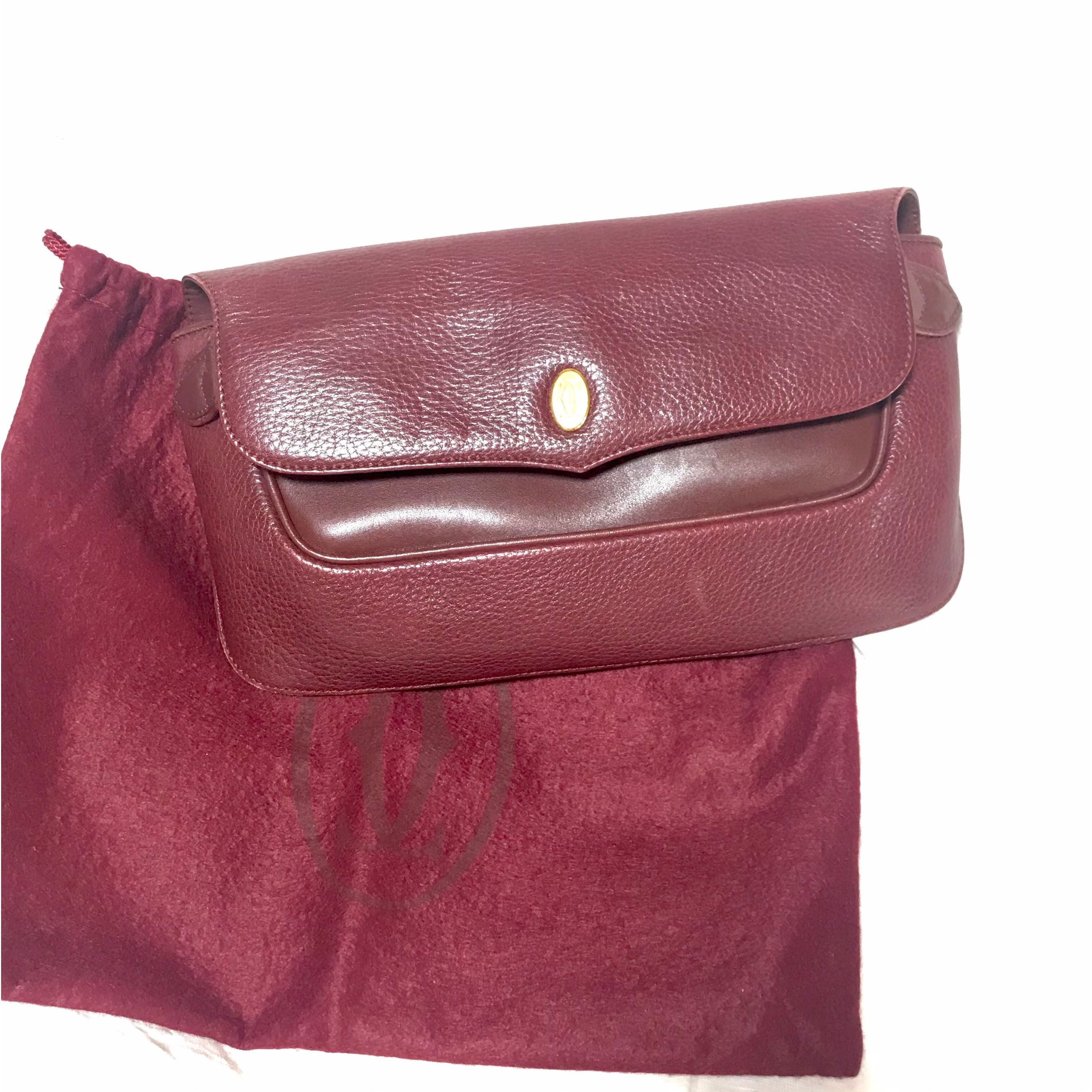 Cartier Vintage Cartier wine leather clutch bag with gold tone logo Size ONE SIZE - 8 Thumbnail