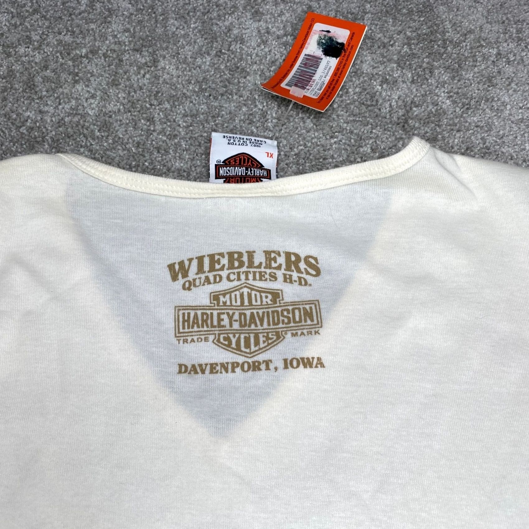 Harley Davidson Harley-Davidson Shirt Women's V-Neck 3/4 Sleeve Cream Golden Wings USA NWT Size L / US 10 / IT 46 - 6 Thumbnail