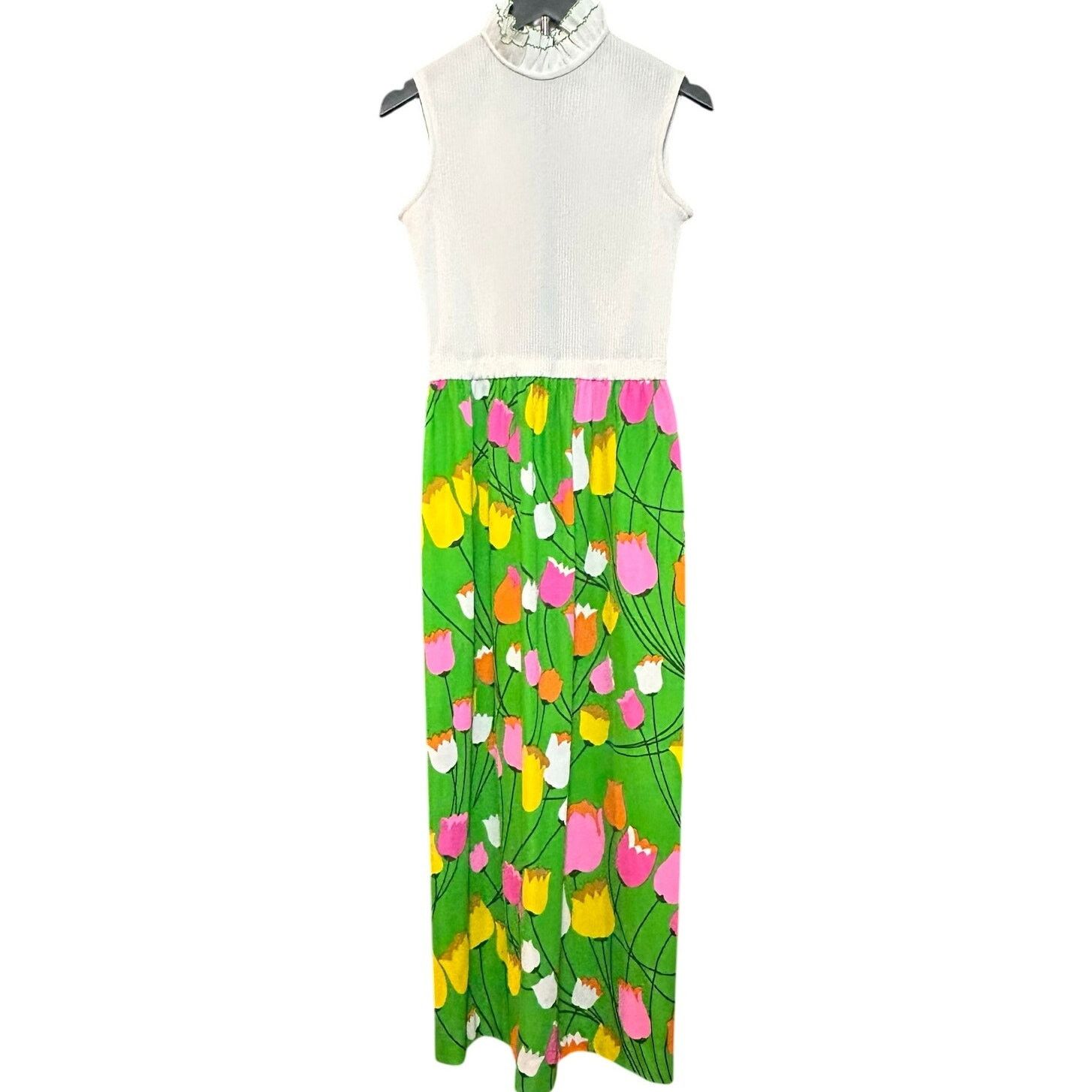 VTG Alison Ayres Maxi Dress Green Floral 12 70s Retro