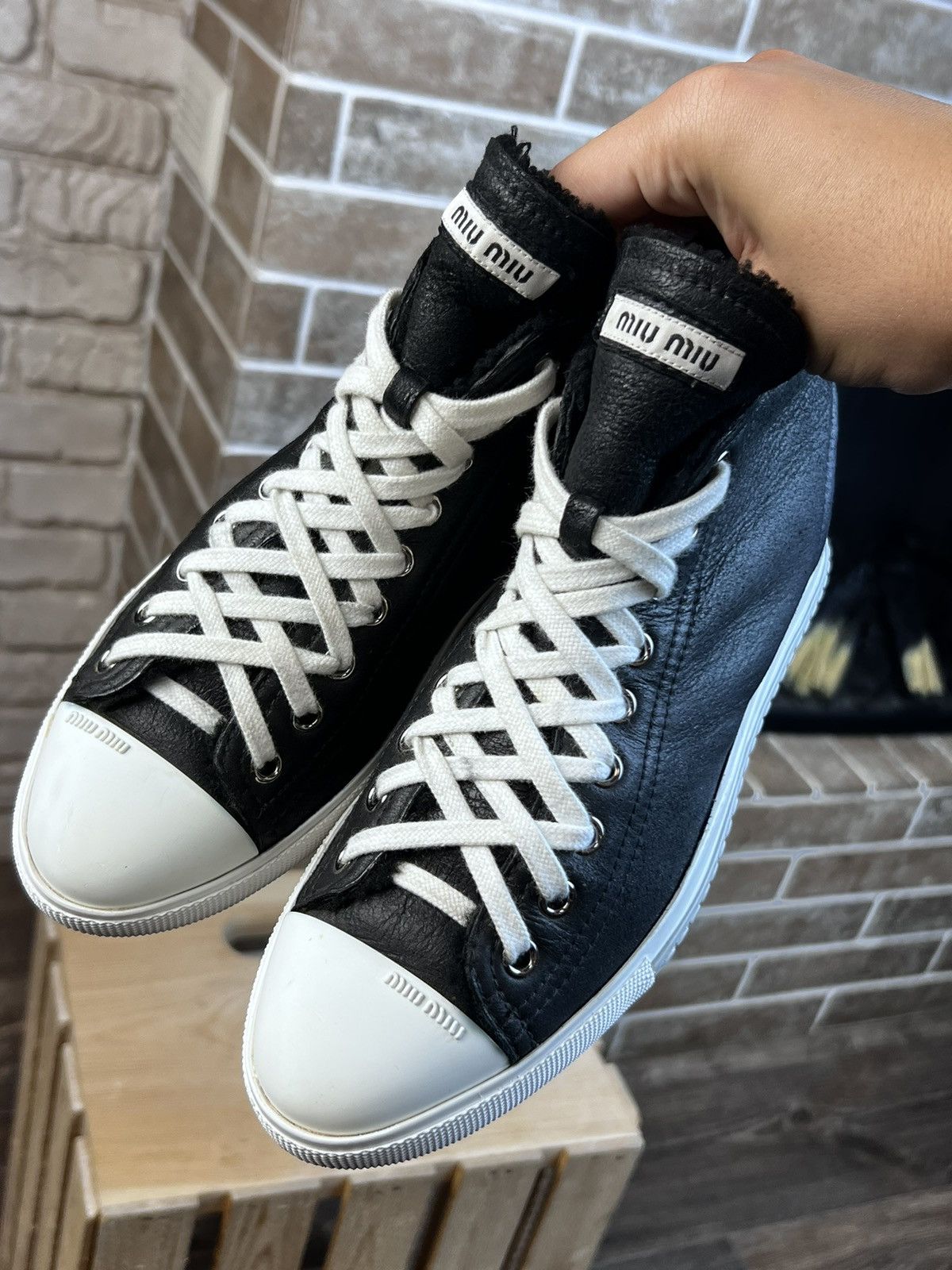 Miu Miu Miu Miu Shearling Suede High Top Black Shoes Size US 7.5 / IT 37.5 - 4 Thumbnail