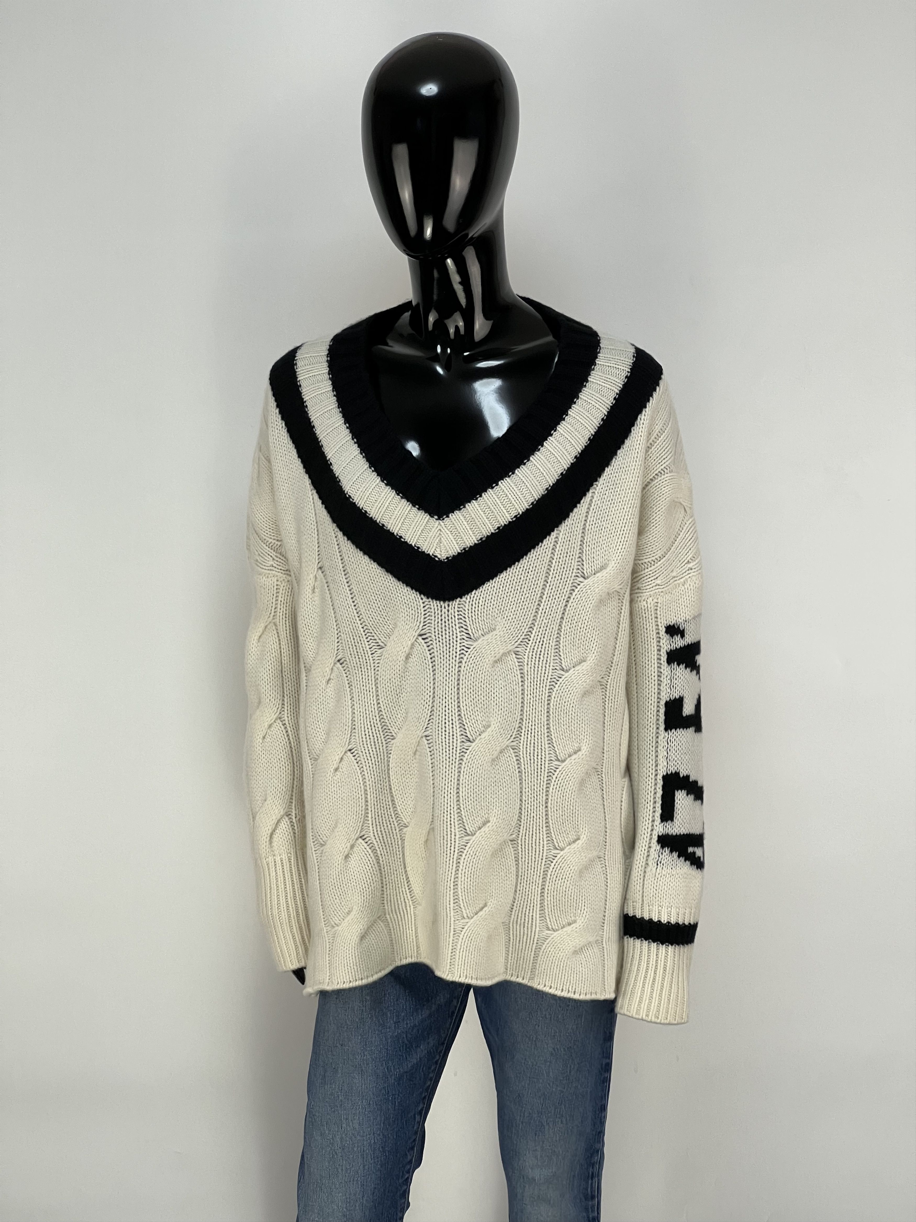 Autumn Cashmere Kujten 100% Cashmere Cable Knit V-Neck Sweater Oversized Size M / US 6-8 / IT 42-44 - 1 Thumbnail