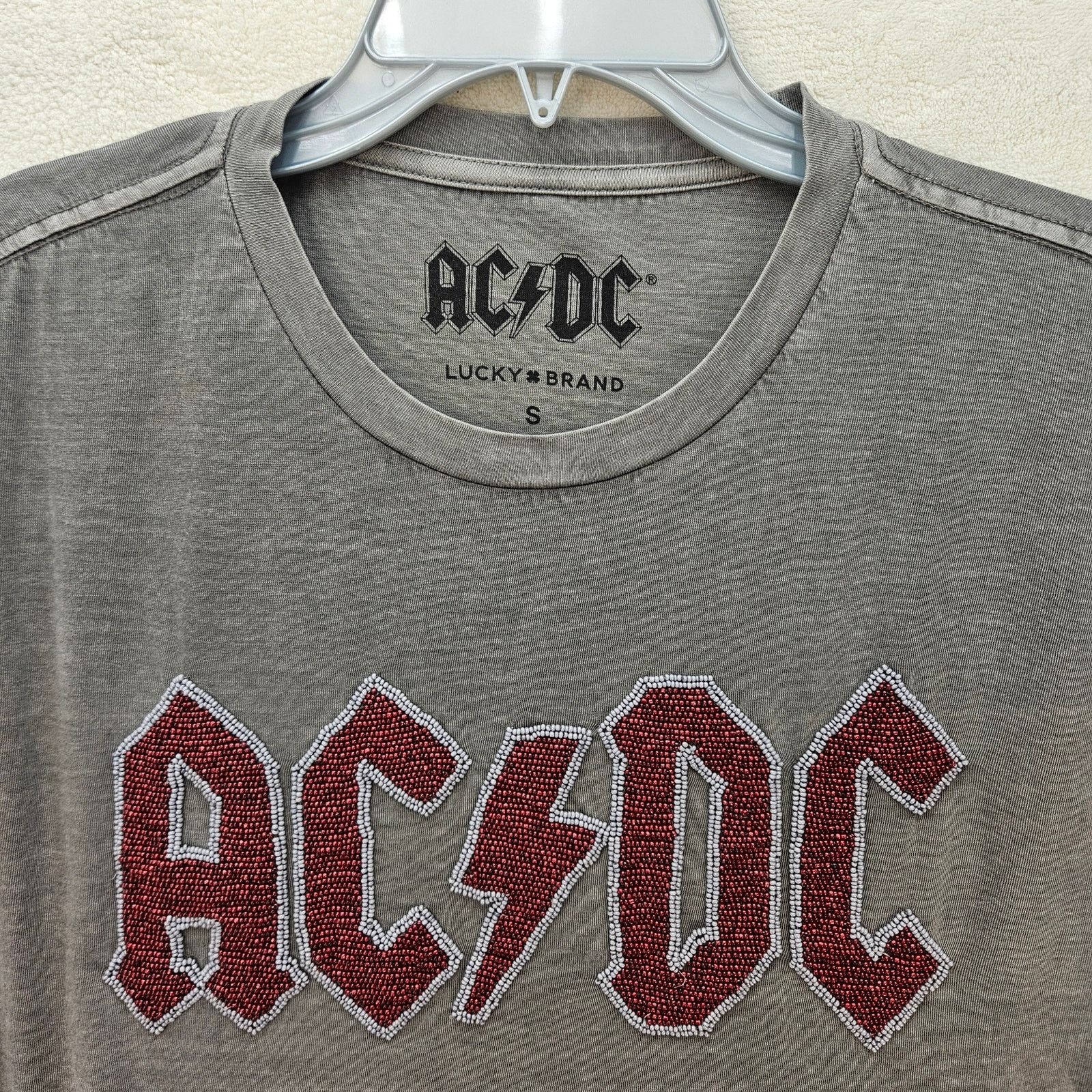 Lucky Brand LUCKY BRAND WOMEN'S SMALL ACDC BEADS LOGO DISTRESSED GREY T Size S / US 4 / IT 40 - 2 Thumbnail