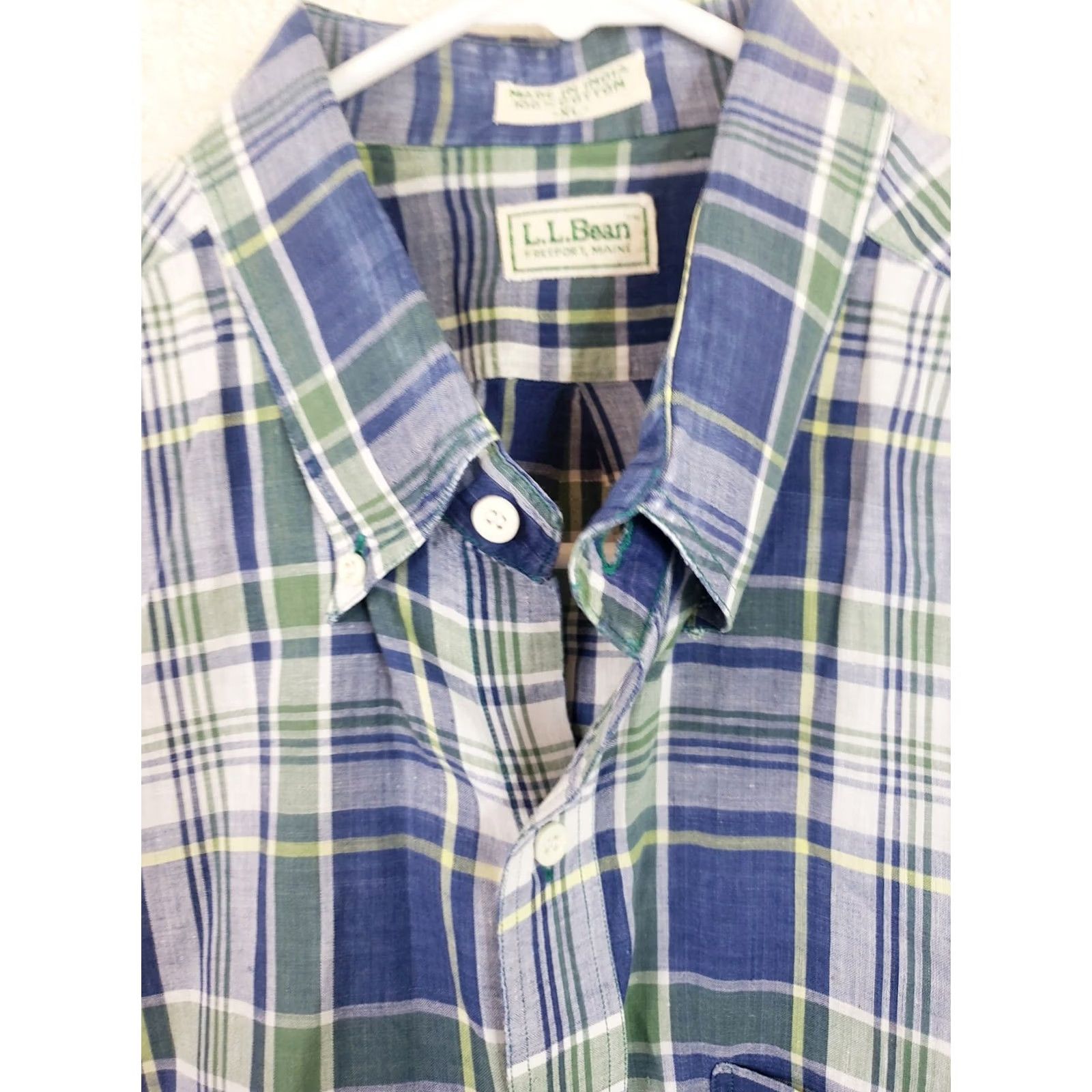 Vintage L.L. Bean Button-Up Shirt XL Blue Plaid Cotton Short Sleeve Traditional Fit Mens Size US XL / EU 56 / 4 - 4 Thumbnail