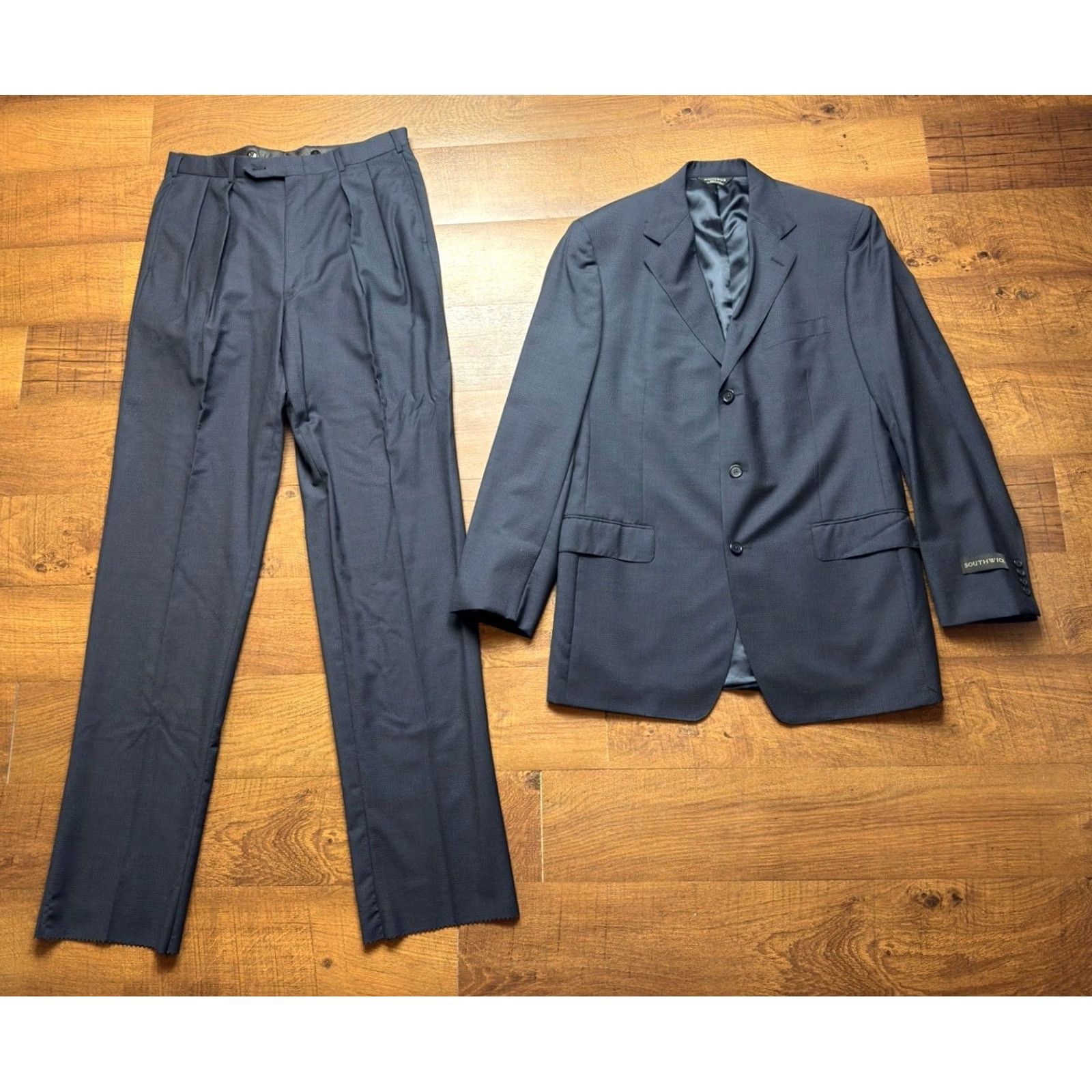 Southwick VINTAGE Southwick Suit Mens 41 Blue VTG Men 41L Blazer Unhemmed Trousers Check NEW Size US 35 - 2 Thumbnail
