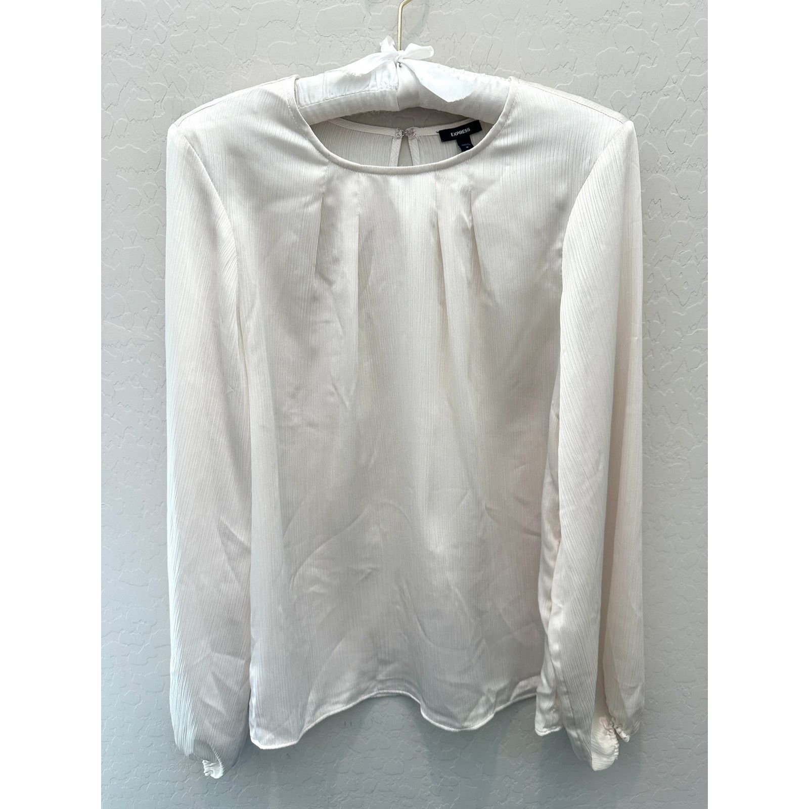 Express EXPRESS | Ivory Cream Silky Semi Sheer Long Sleeve Blouse Size M / US 6-8 / IT 42-44 - 1 Thumbnail