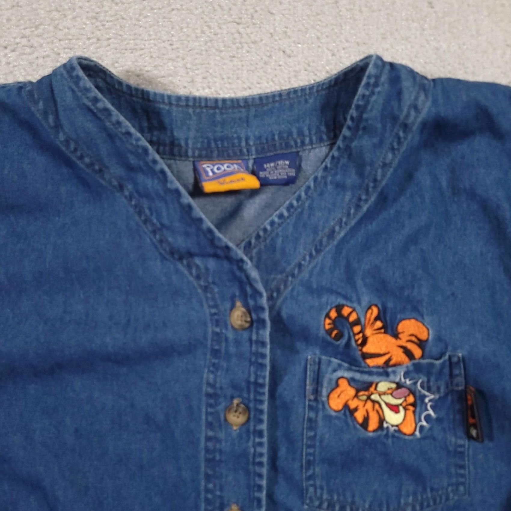 Disney Disney Pooh Woman Denim Shirt Plus Womens 14W/16W Blue Button Front Tigger Embroidered Size XL / US 12-14 / IT 48-50 - 3 Thumbnail