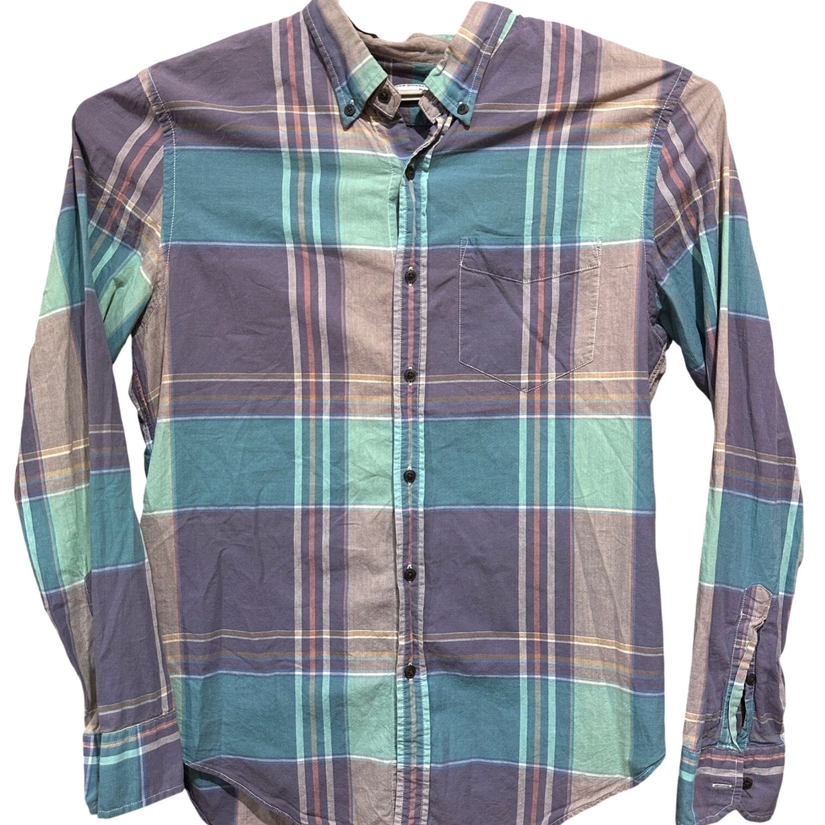 Club Monaco Club Monaco Shirt Men XL 100% Cotton Purple Green Brown Slim Fit Plaid Preppy Button-Up Casual Professional (No extra text) Size US XL / EU 56 / 4 - 2 Thumbnail