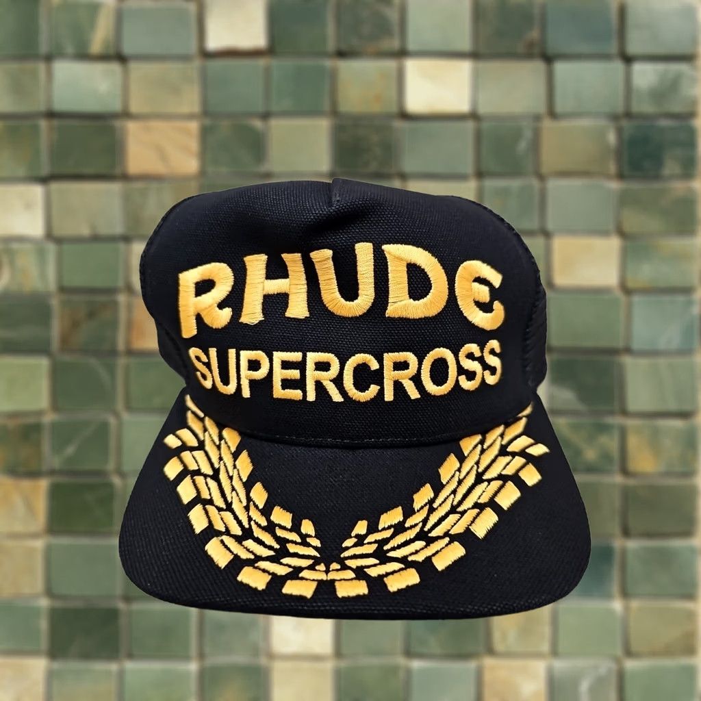 Rhude Rhude CANVAS SUPERCROSS Trucker Hat Cap BLACK Authentic NEW One Size Men Adjustable Cap Hat Size ONE SIZE - 1 Thumbnail
