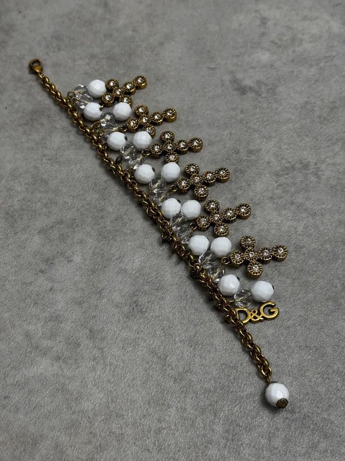 Dolce & Gabbana 2000s Dolce & Gabbana Gold Metal Pearl Charm Bracelet Size ONE SIZE - 8 Thumbnail