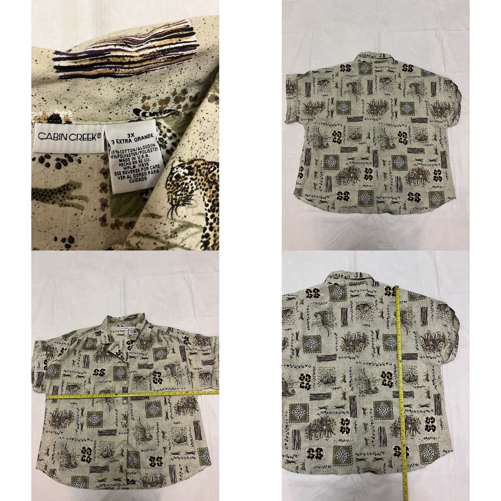 VINTAGE Cabin Creek Womens 3XL All Over Tiger Print Button Down 