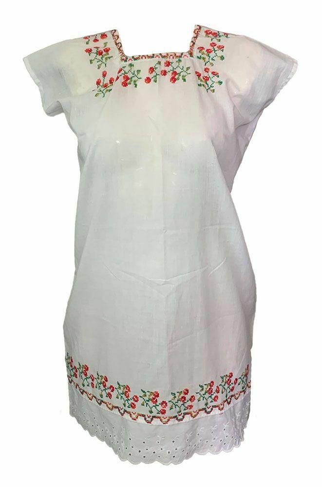 Designer New White Hand Made Punta Cruz Embroidered Dress L Size L / US 10 / IT 46 - 1 Thumbnail