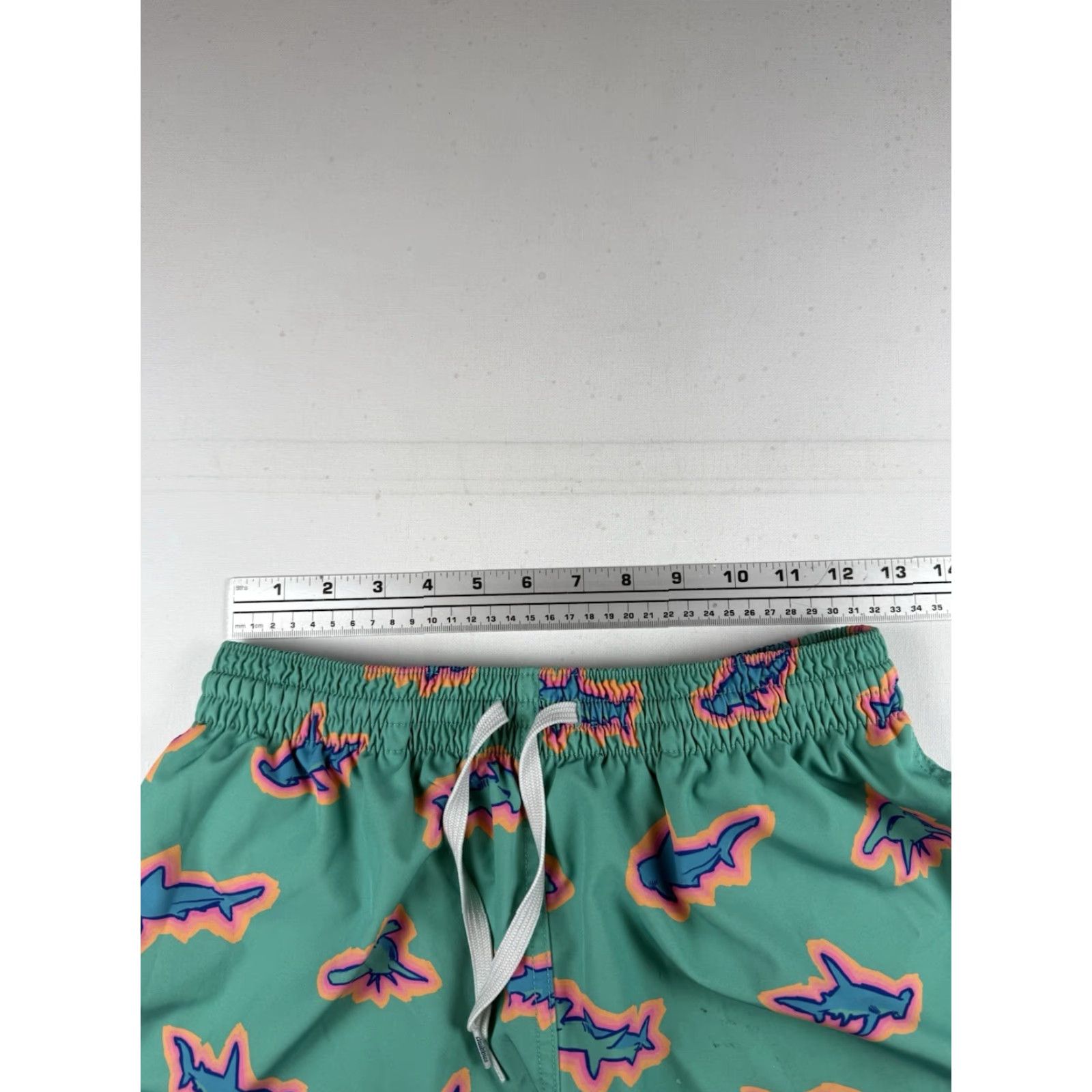 Chubbies Chubbies Swim Trunk Mens M The Apex Teal Hammerhead Sharks Beach Vacation Summer Quick Dry Pockets Drawstring Elastic Waist Lined Scrubbed Stains Size US 31 - 6 Thumbnail