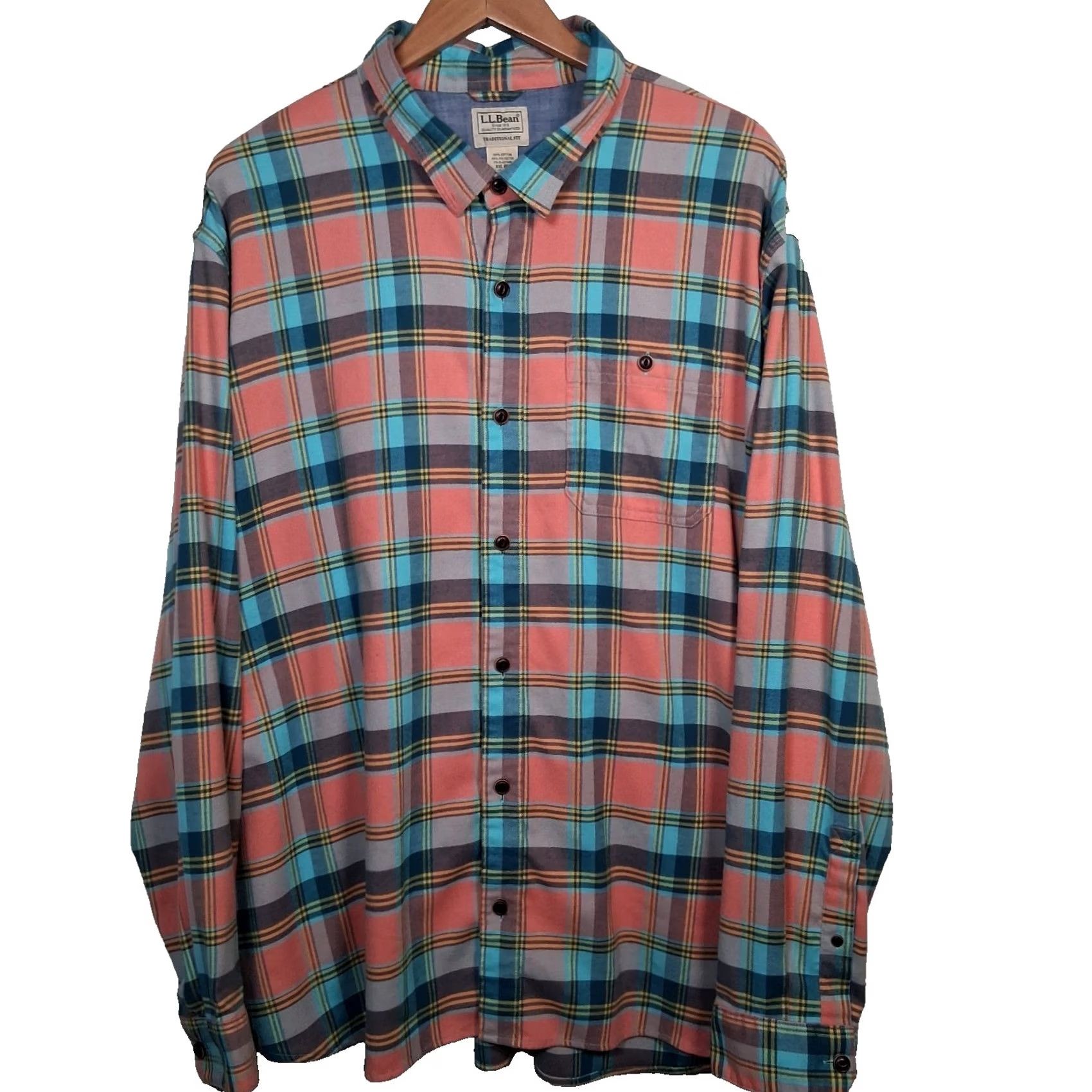 Vintage LL Bean Flannel Shirt Men XXL Regular Plaid Peach Blue Button-Down Long Sleeve Size US XXL / EU 58 / 5 - 3 Thumbnail