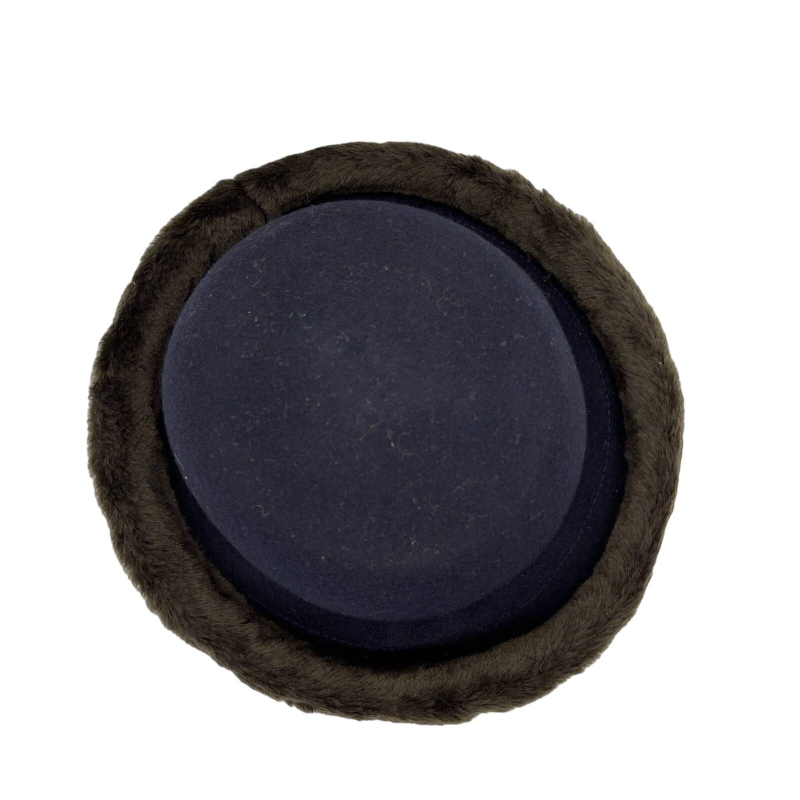 Liz Claiborne Liz Claiborne Black Wool Hat Faux Fur trim brim & swarf Tie Size ONE SIZE - 7 Thumbnail
