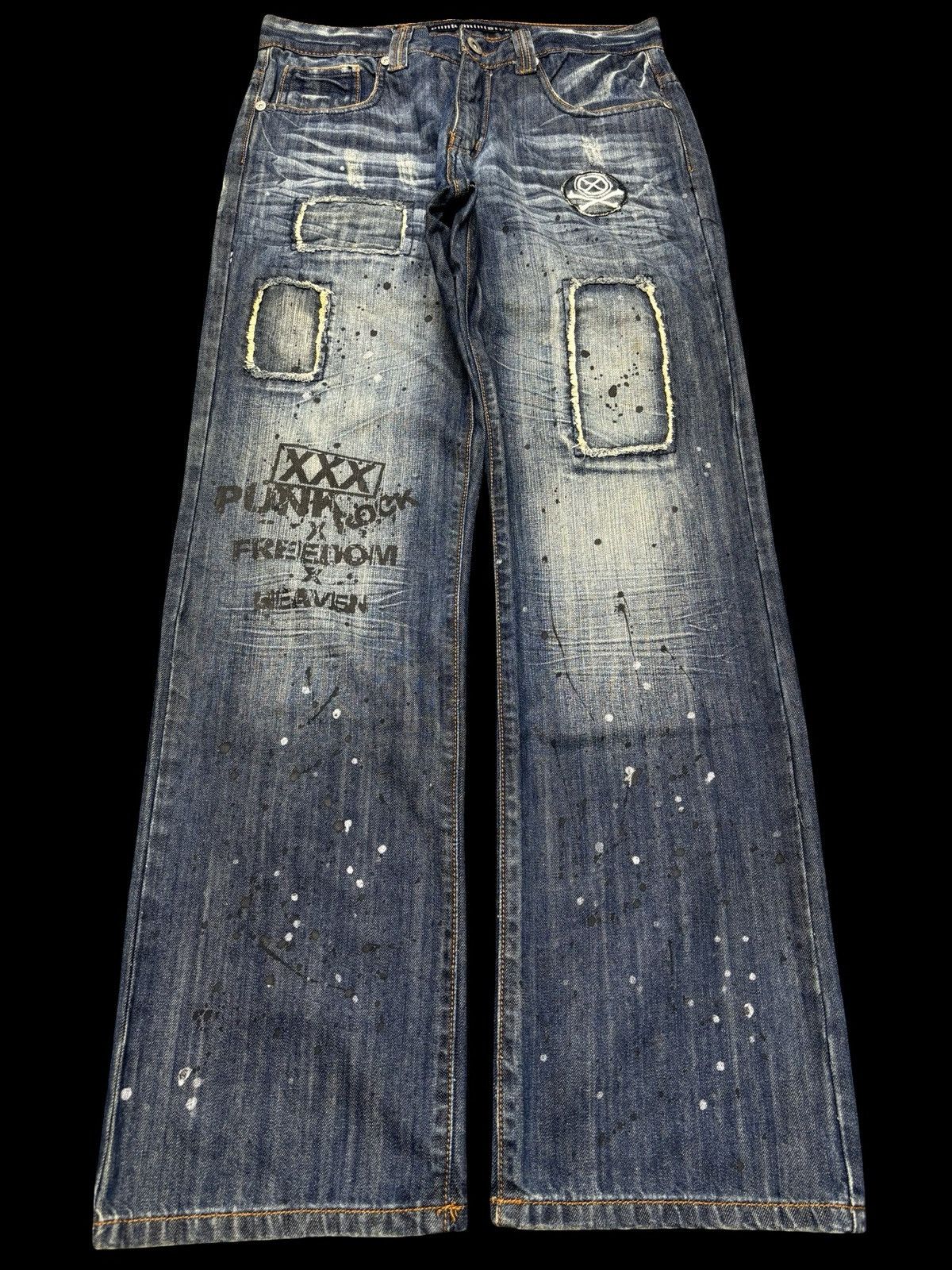 Japanese Brand Sick punk ministry PatchWork Japan Paint Splatter Denim F672 Size US 31 - 1 Thumbnail