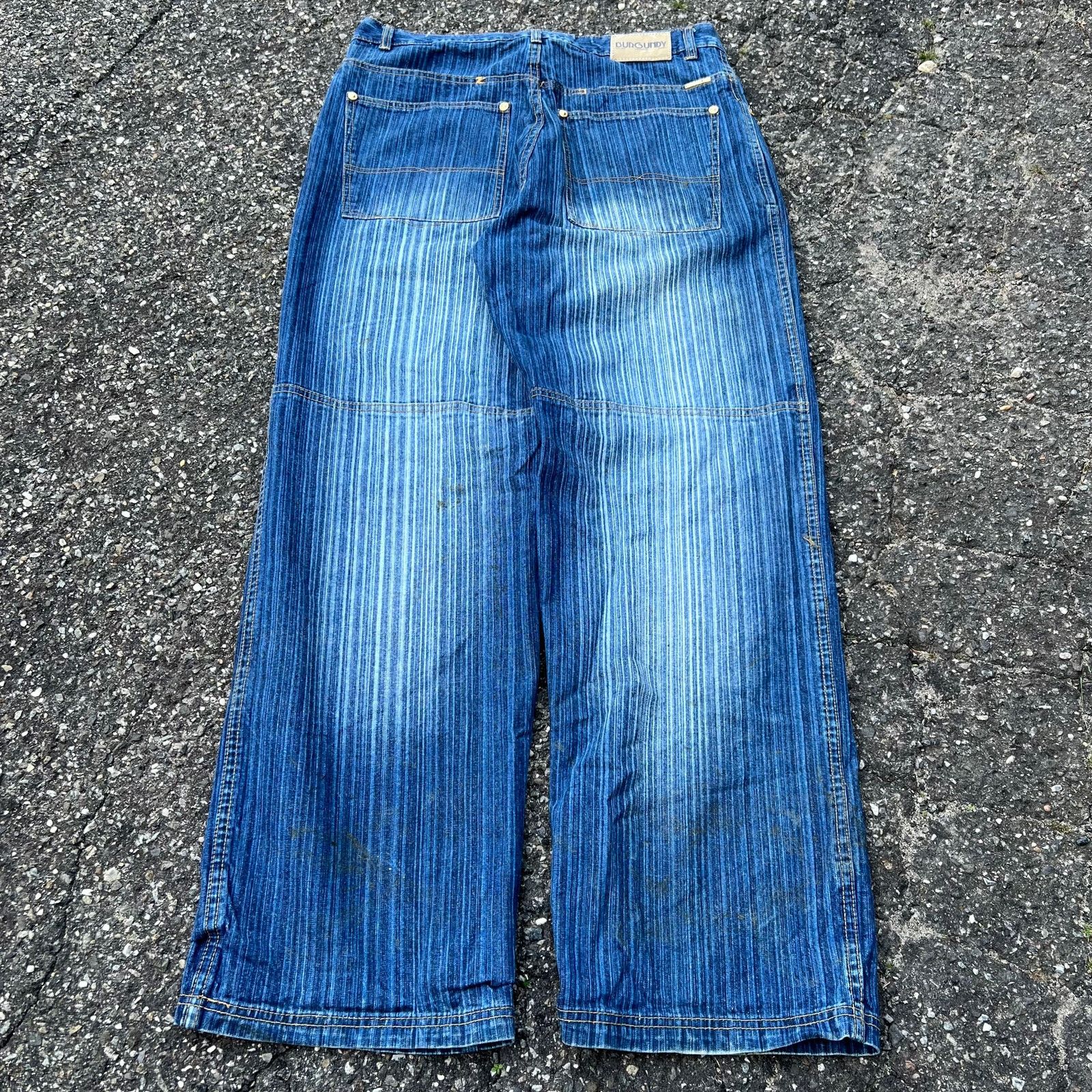 Vintage Y2K baggy burgundy denim wood grain jeans pants