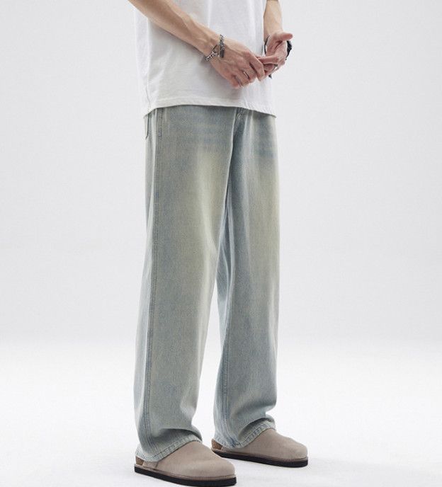 Jean Retro washed men's baggy straight loose distressed jeans Size US 32 / EU 48 - 3 Thumbnail