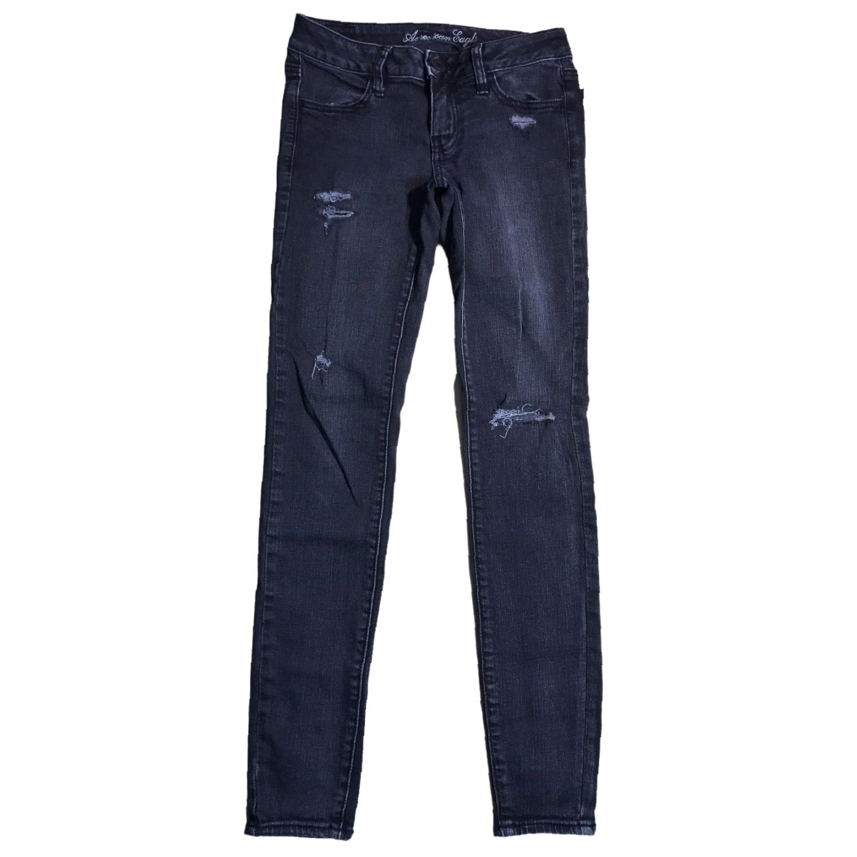 American Eagle Outfitters American Eagle Jeans Jegging Black Super Stretch Distressed Womens 2 X 29.5 Ins Size 27" / US 4 / IT 40 - 2 Thumbnail