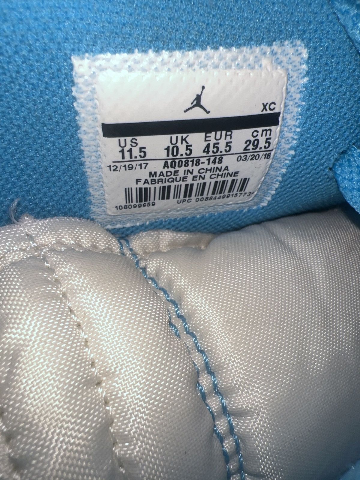 Off-White Off White Nike Jordan 1 UNC High Sneaker Blue Shoes Size US 11.5 / EU 44-45 - 12 Thumbnail