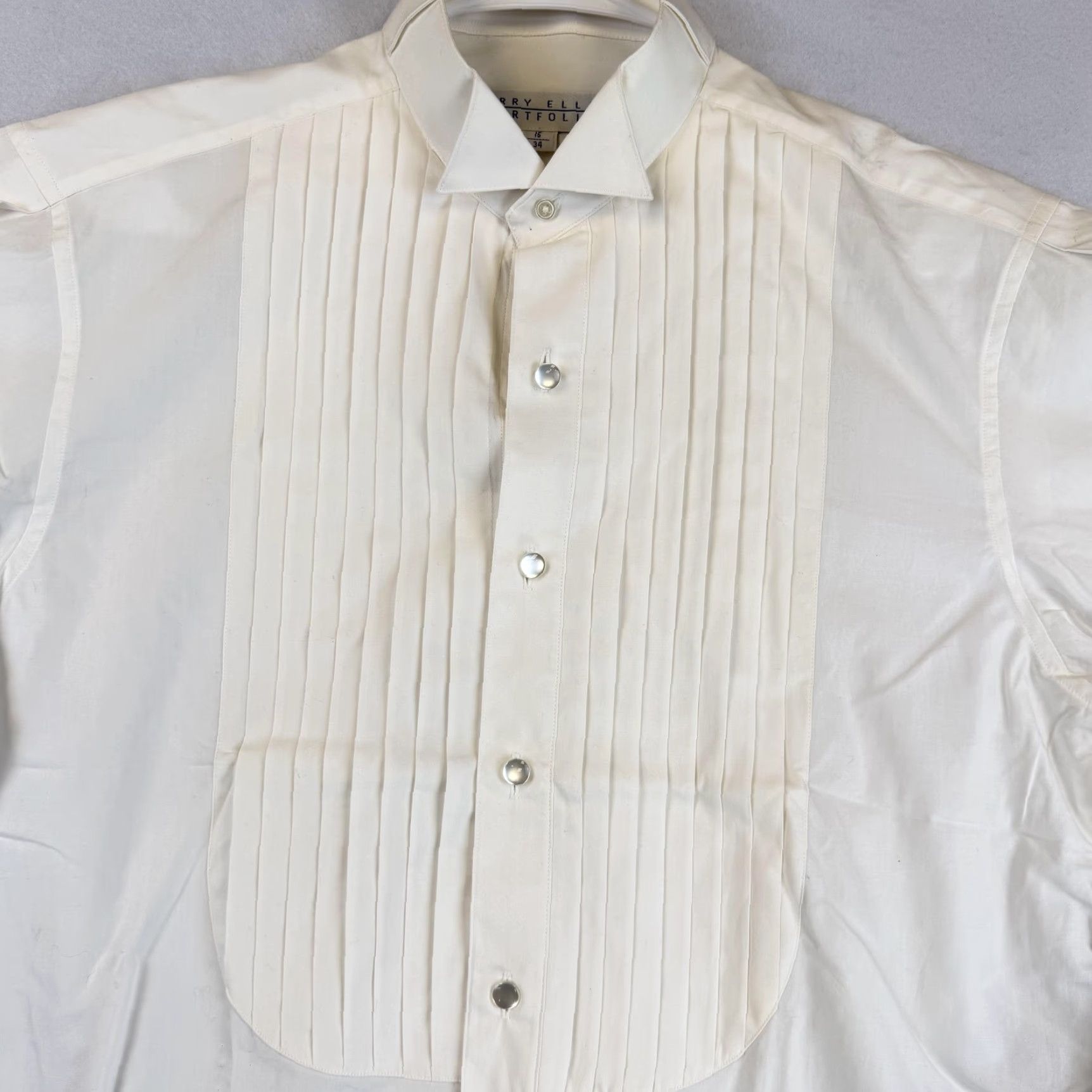 Perry Ellis Perry Ellis Portfolio Dress Shirt Mens 15 White Pleated Wing Collar Tuxedo Formal Bib Ivory 15 in Neck Long Sleeve Boss Barrel Cuff Size 40R - 4 Thumbnail