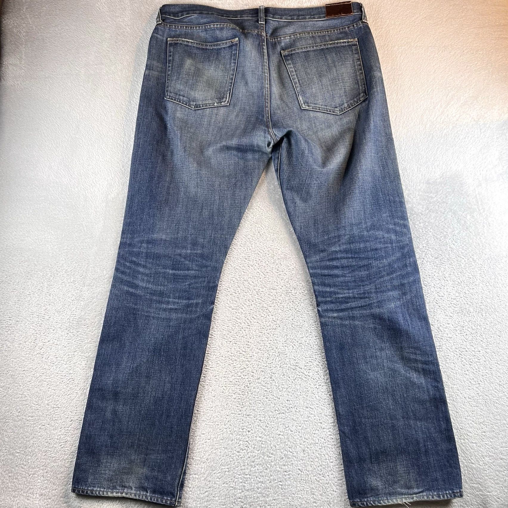 J.Crew J.CREW Jeans Slim Straight Mens 35x32 Blue Denim Cotton Distressed 5-Pocket Logo Button Zipper Vintage No N/A Size US 35 - 2 Thumbnail