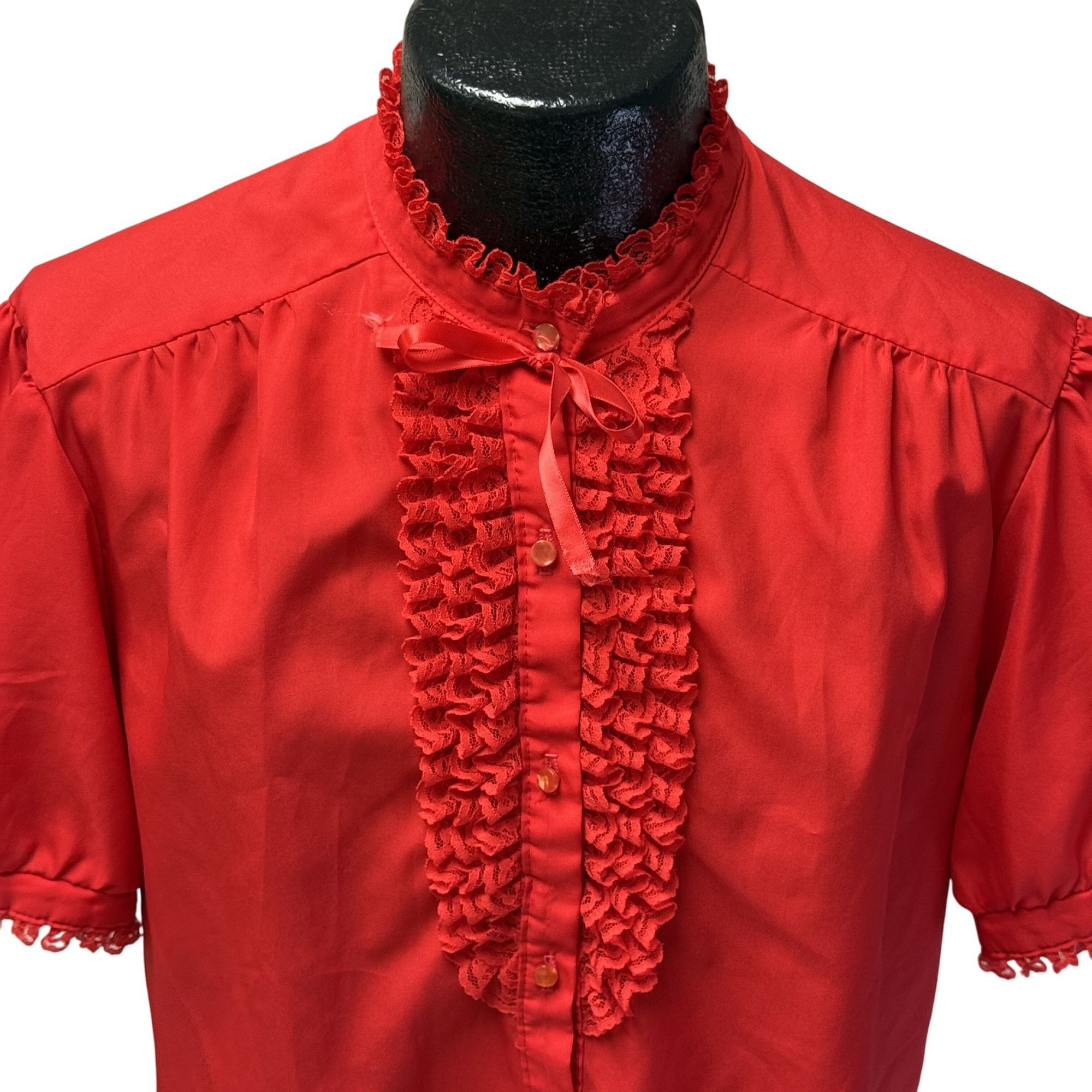 Other Vtg Style Trix Bow Tie Collar RUFFLED Square dance Blouse Size L / US 10 / IT 46 - 2 Thumbnail