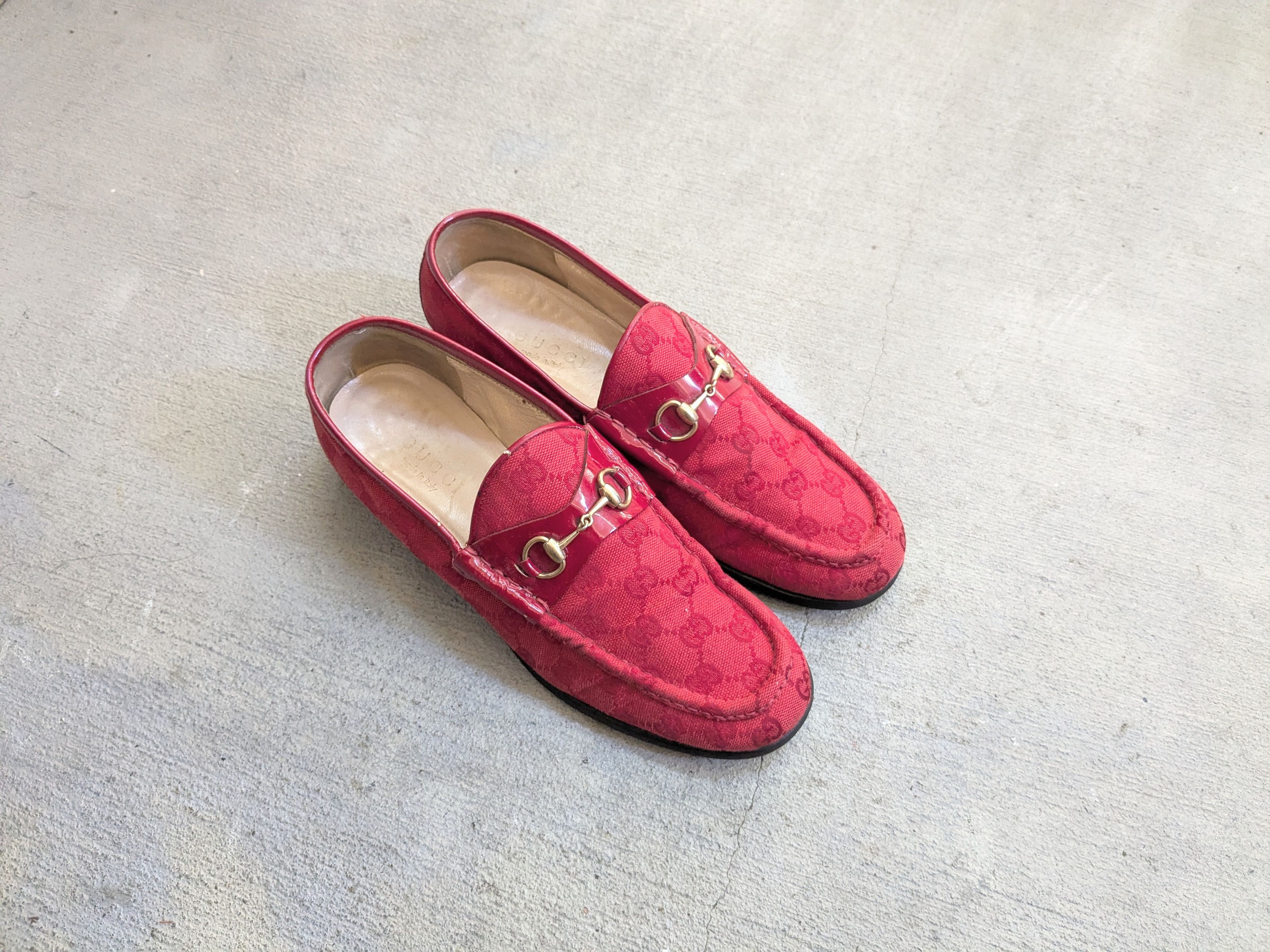 Gucci Gucci Horsebit Loafers Red 10 B Monogram Canvas Jacquard Size US 10 / IT 40 - 1 Thumbnail