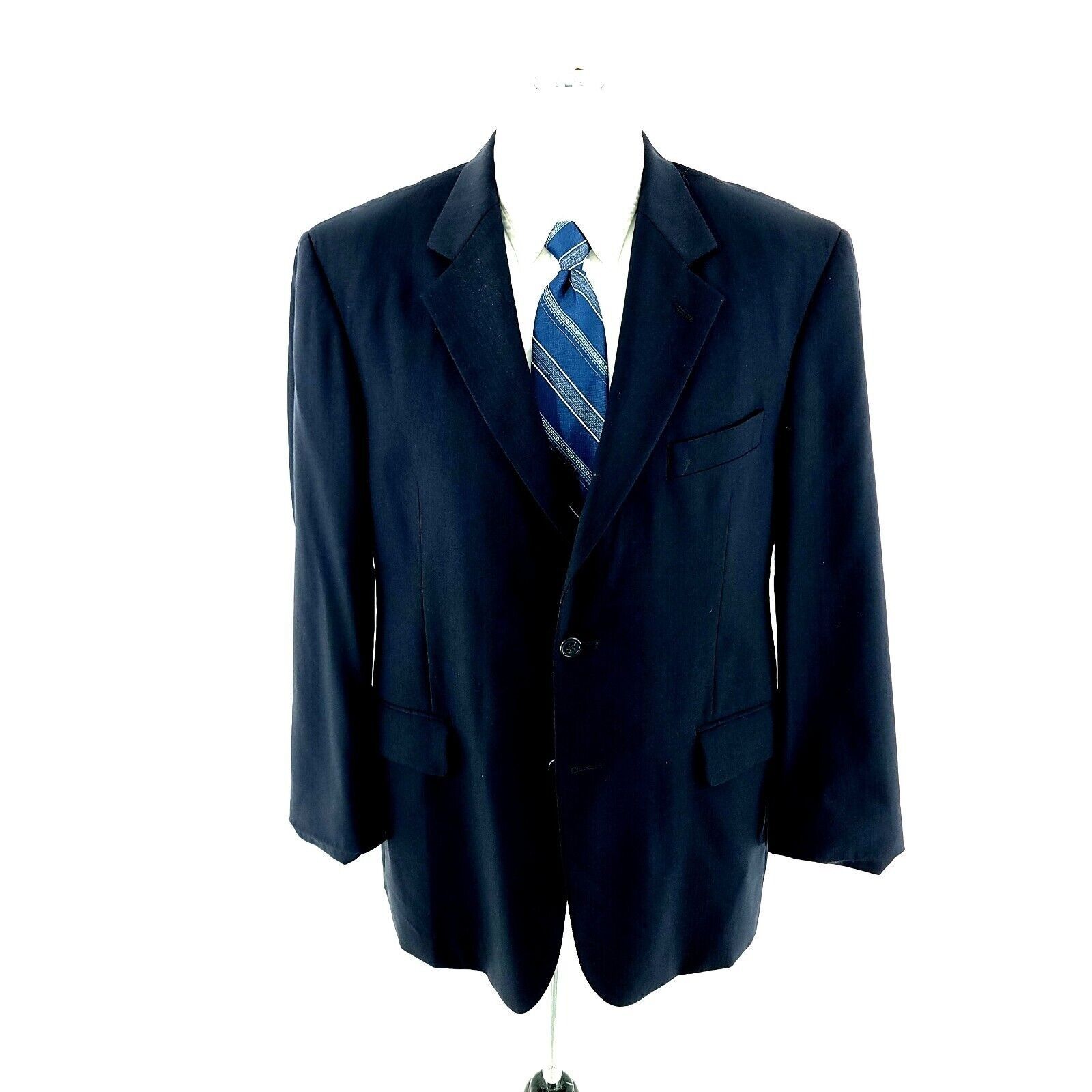 Stafford Stafford Wool 2 Button Suit Jacket 40S Blue Herringbone Size 40S - 3 Thumbnail