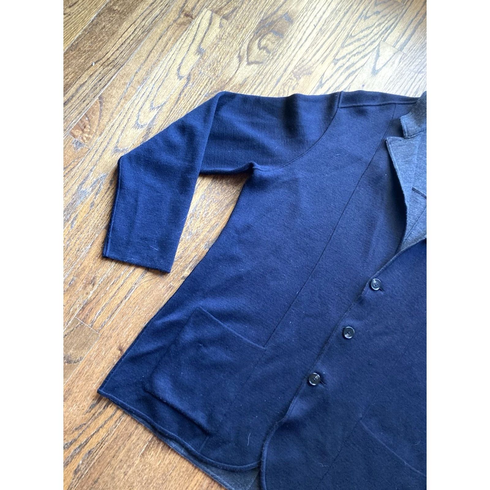 Vintage Maurizio Baldassari Sweater Jacket Mens 56 EU Reversible Jamaica Wool Swacket Navy Blue/Gray 2XL Cardigan Reversible Knit Wool Nylon Lyca Size US XXL / EU 58 / 5 - 2 Thumbnail