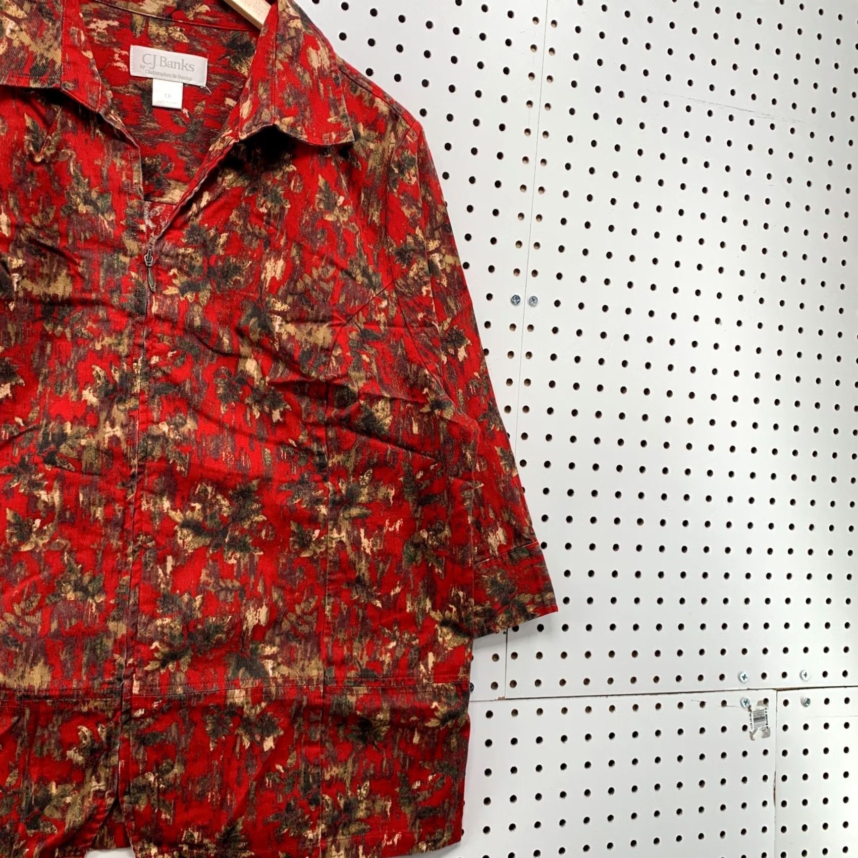 Vintage C.J Banks Full Zip Red Abstract Jacket Collared Womens Plus Size 1X 24x28.5 Size XL / US 12-14 / IT 48-50 - 4 Thumbnail