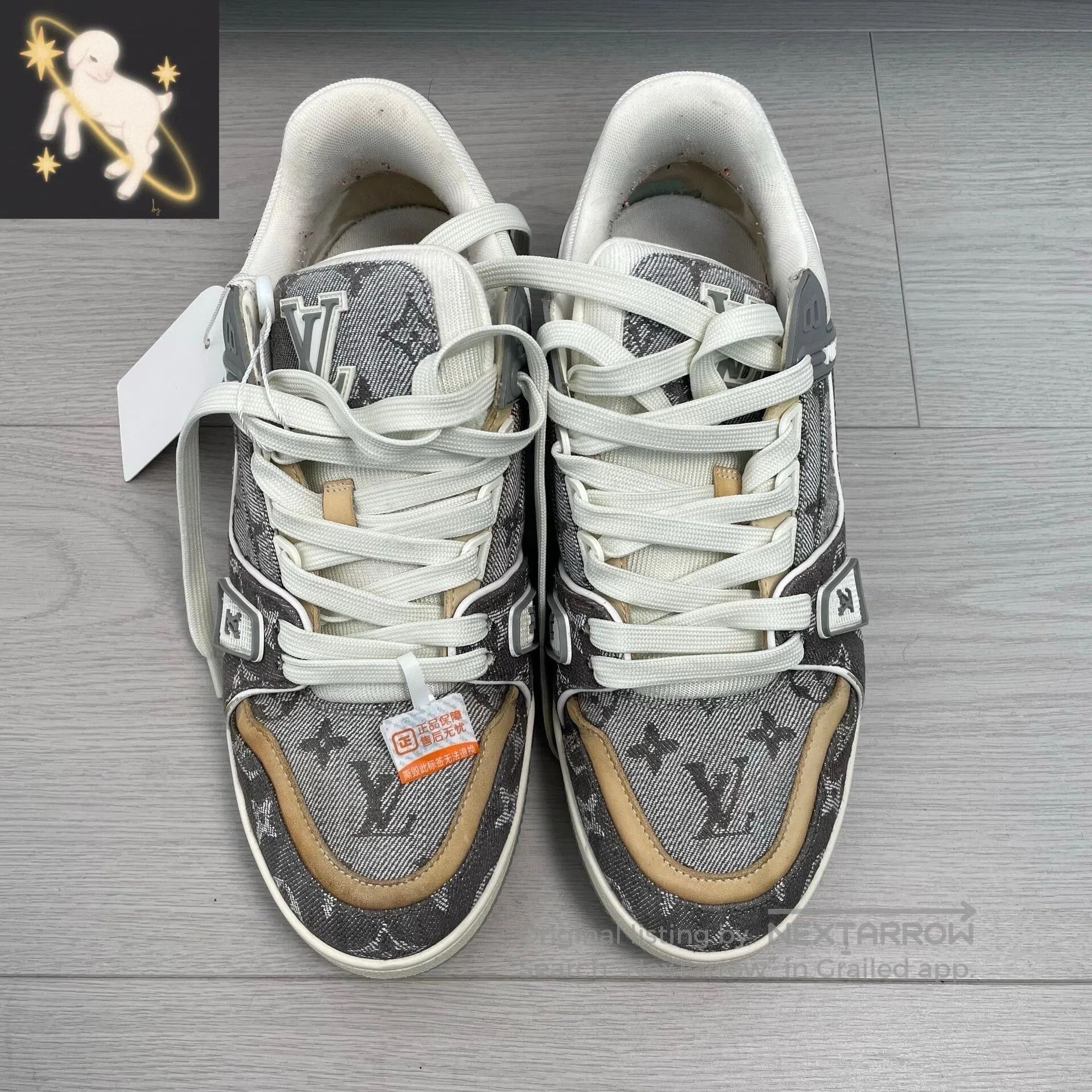 Louis Vuitton Louis Vuitton Gray-white denim full print low-top sneakers Size US 6.5 / EU 39-40 - 1 Thumbnail