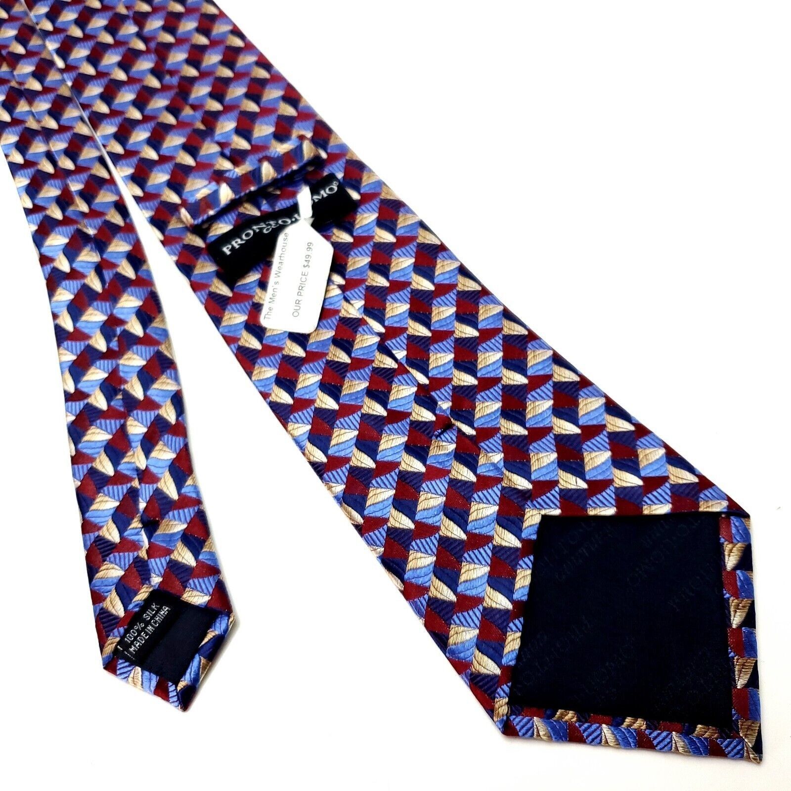 Pronto Uomo Pronto Uomo Couture Silk Tie Woven Red Blue Yellow Geometric Size ONE SIZE - 3 Thumbnail