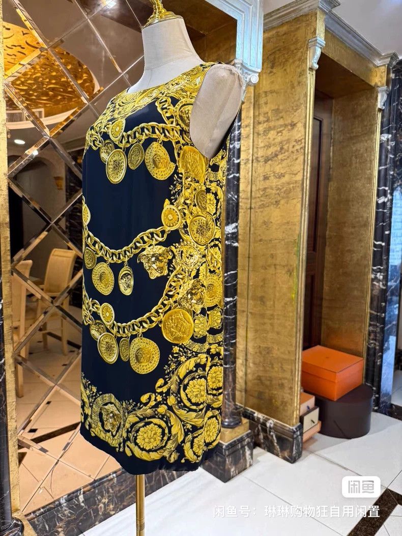 Versace Black gold chain print dress
