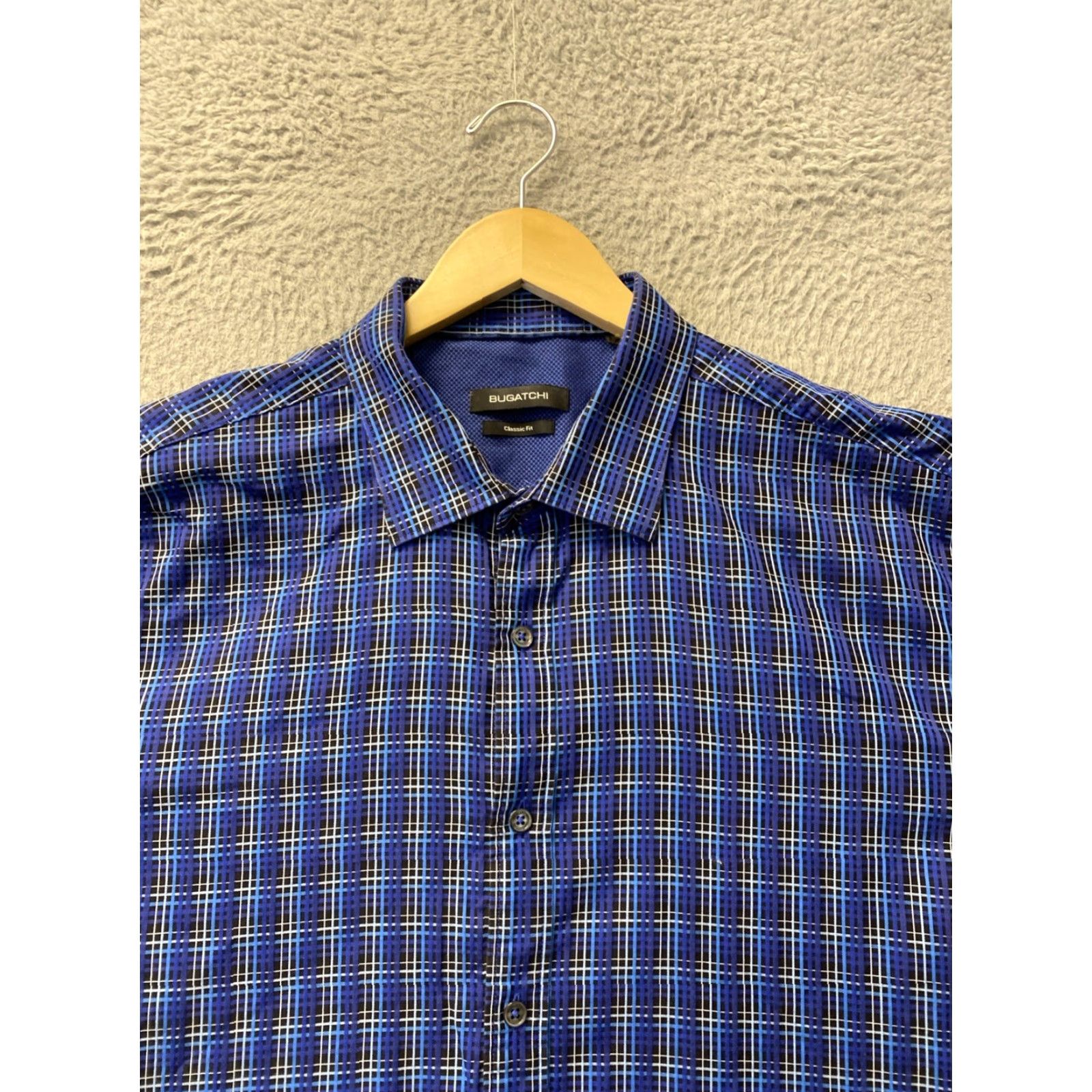 BUGATCHI BUGATCHI Button Shirt Mens XXL Slim Blue Plaid Long Sleeve Cotton Button-Up Collared Shirt Size US XXL / EU 58 / 5 - 3 Thumbnail