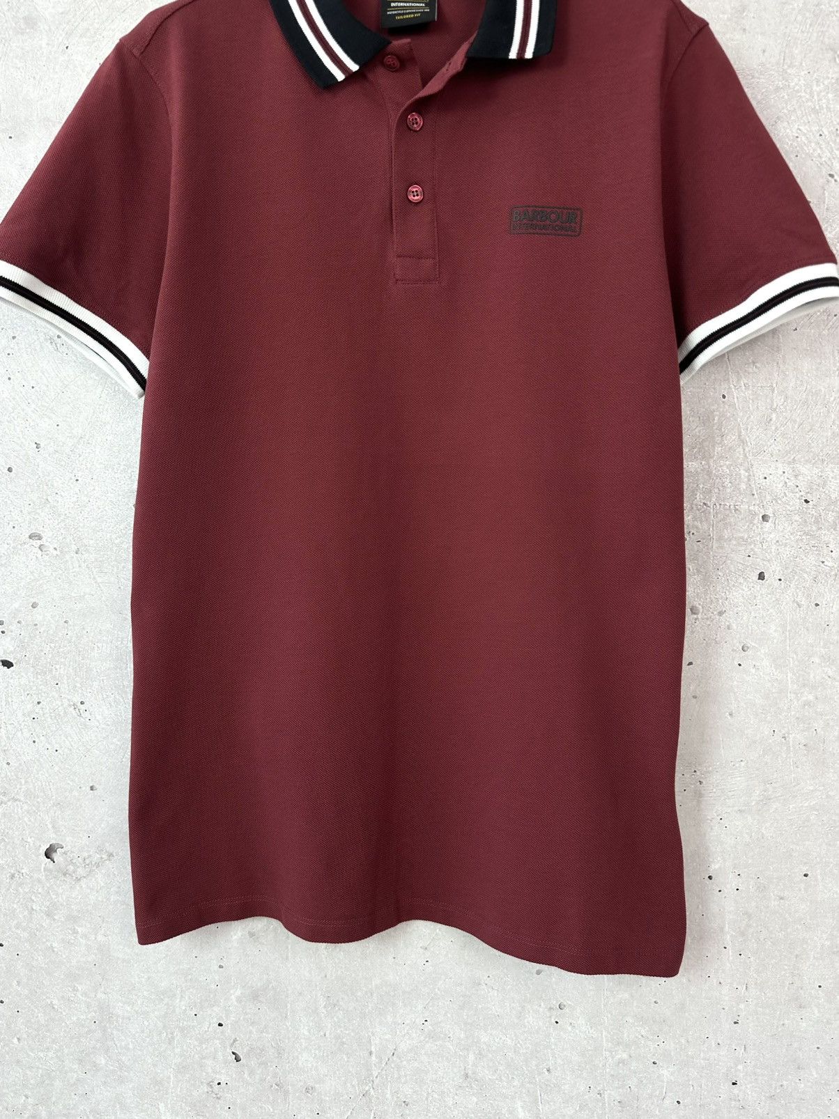 Barbour Barbour International Tailored Fit Burgundy Stripped Polo Size US S / EU 44-46 / 1 - 5 Thumbnail