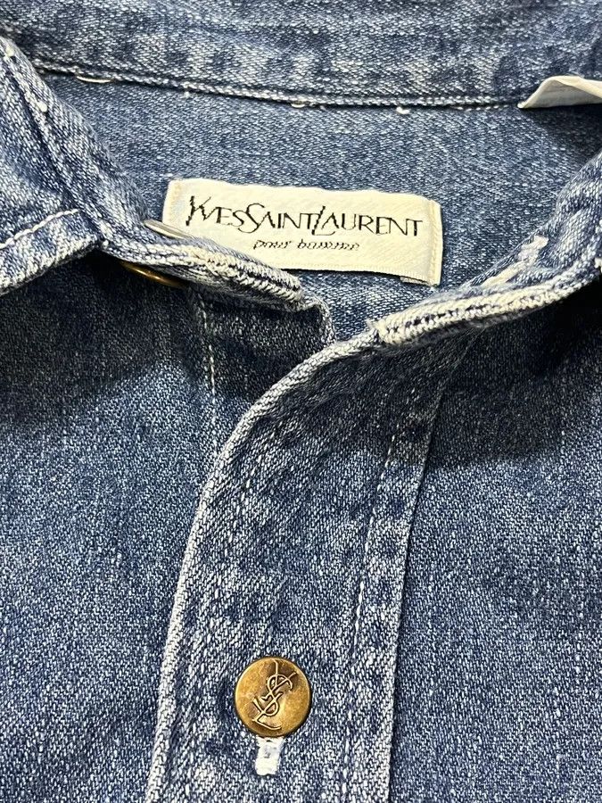 Designer × Vintage × Yves Saint Laurent 1990s Yves Saint Laurent Blue Denim Shirt Size US M / EU 48-50 / 2 - 7 Thumbnail